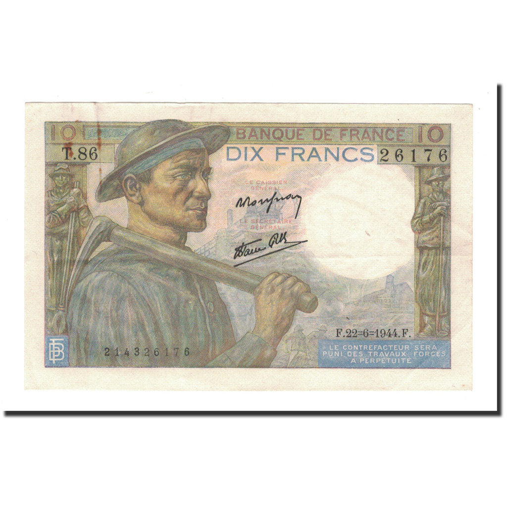 France, 10 Francs, Mineur, 1944, 1944-06-22, TTB, Fayette:8.12, KM:99e