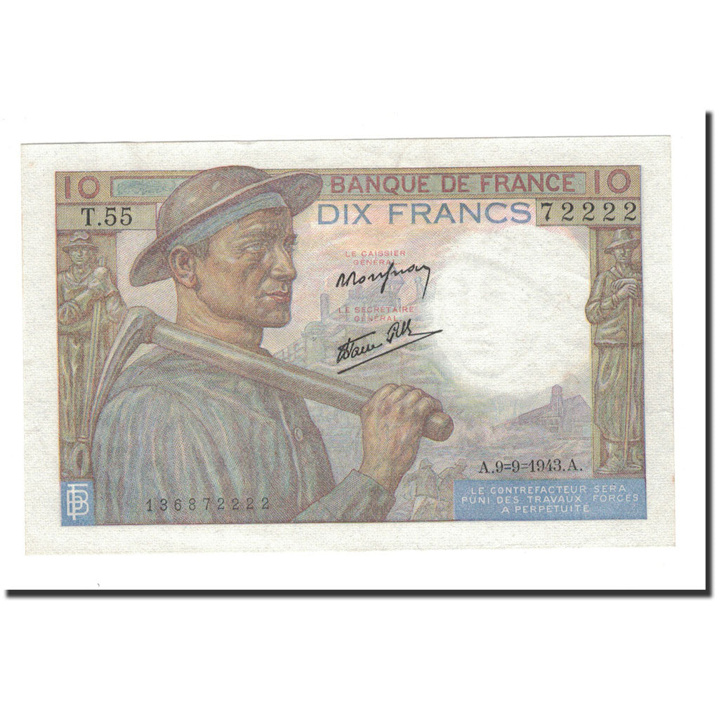 Francia, 10 Francs, Mineur, 1943, 1943-09-09, EBC, Fayette:8.9, KM:99d