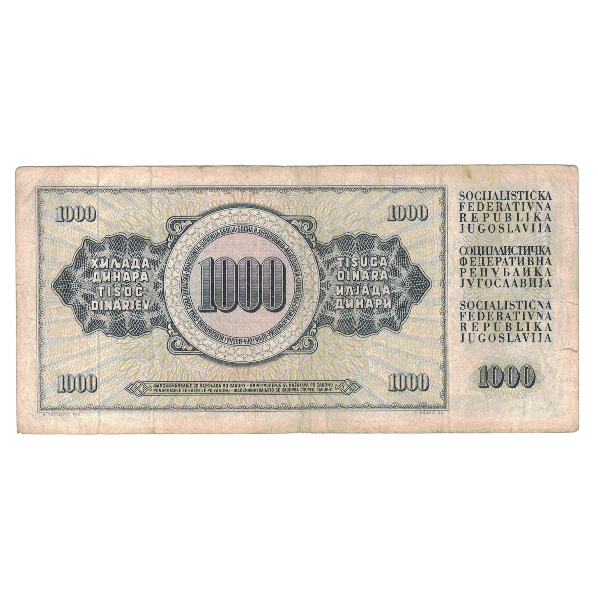 Banknote, Yugoslavia, 1000 Dinara, 1978, 1978-08-12, KM:92a, VF(30-35)