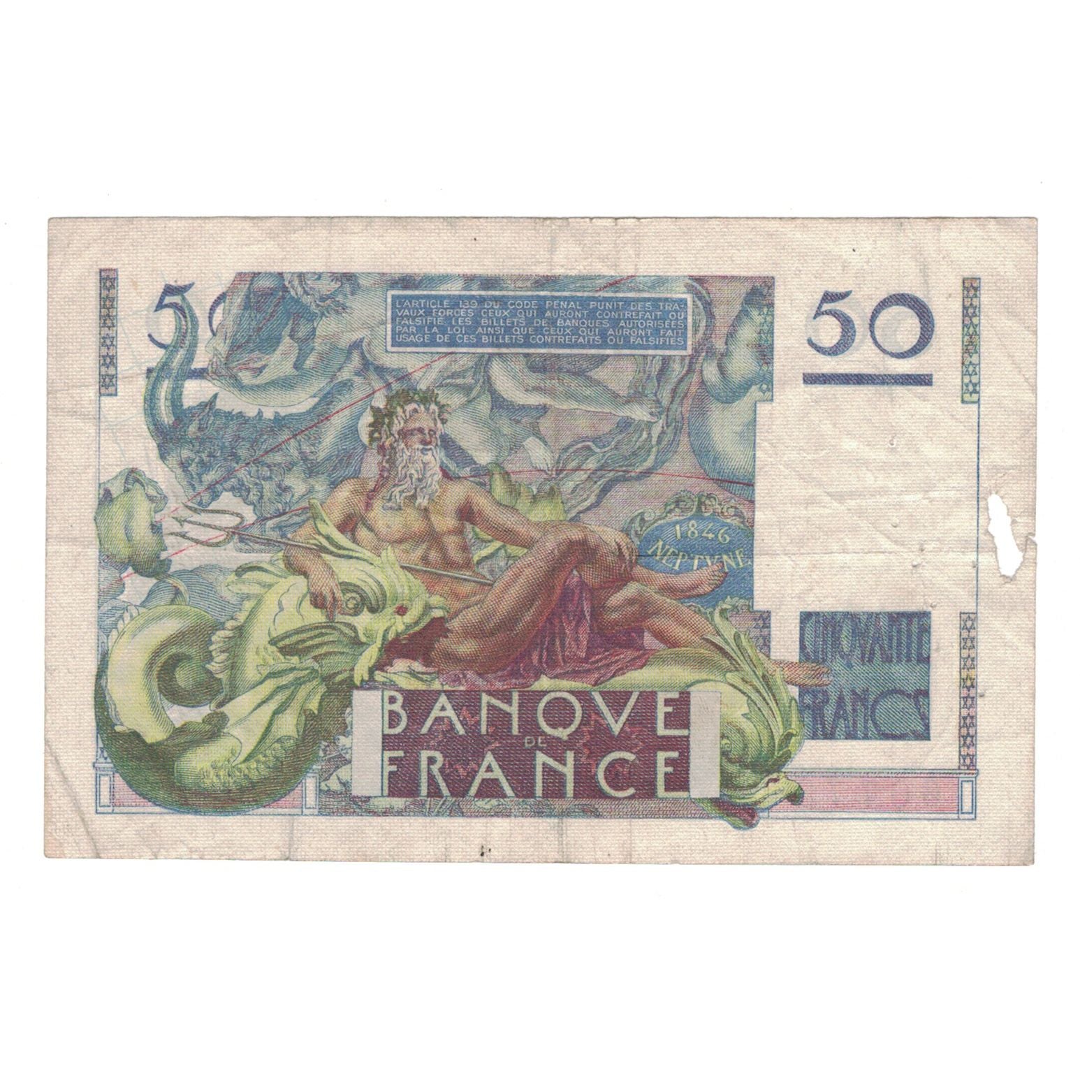 França, 50 Francs, Le Verrier, 1946, 1946-05-16, VF(20-25), Fayette:20.4