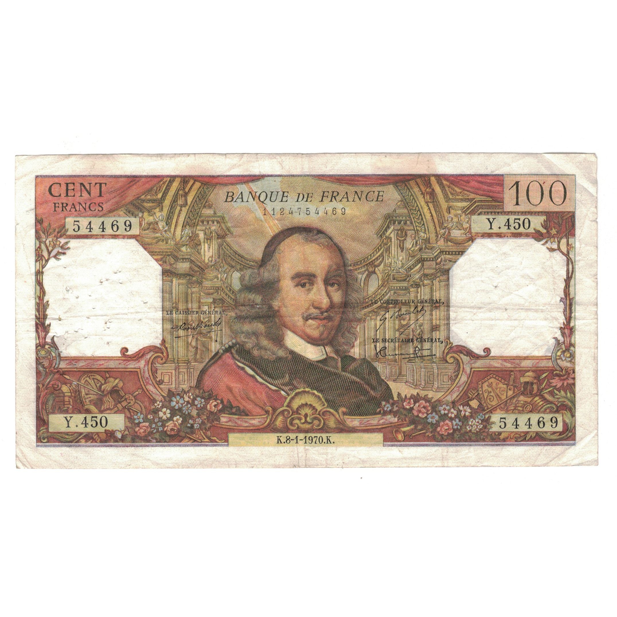 Francja, 100 Francs, Corneille, 1970, 1970-01-08, VF(30-35), Fayette:65.29