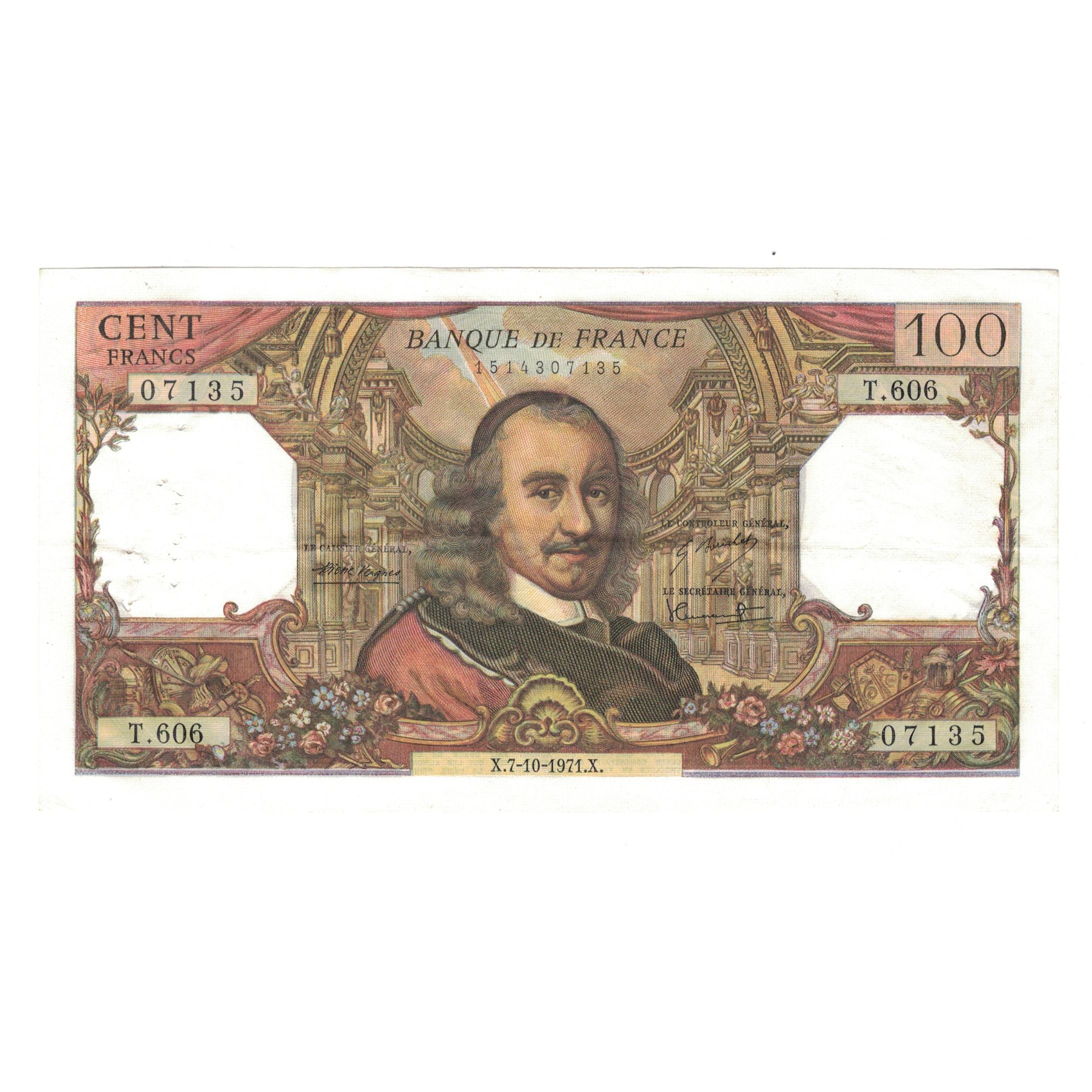 France, 100 Francs, Corneille, 1971, 1971-10-07, AU(50-53), Fayette:65.37