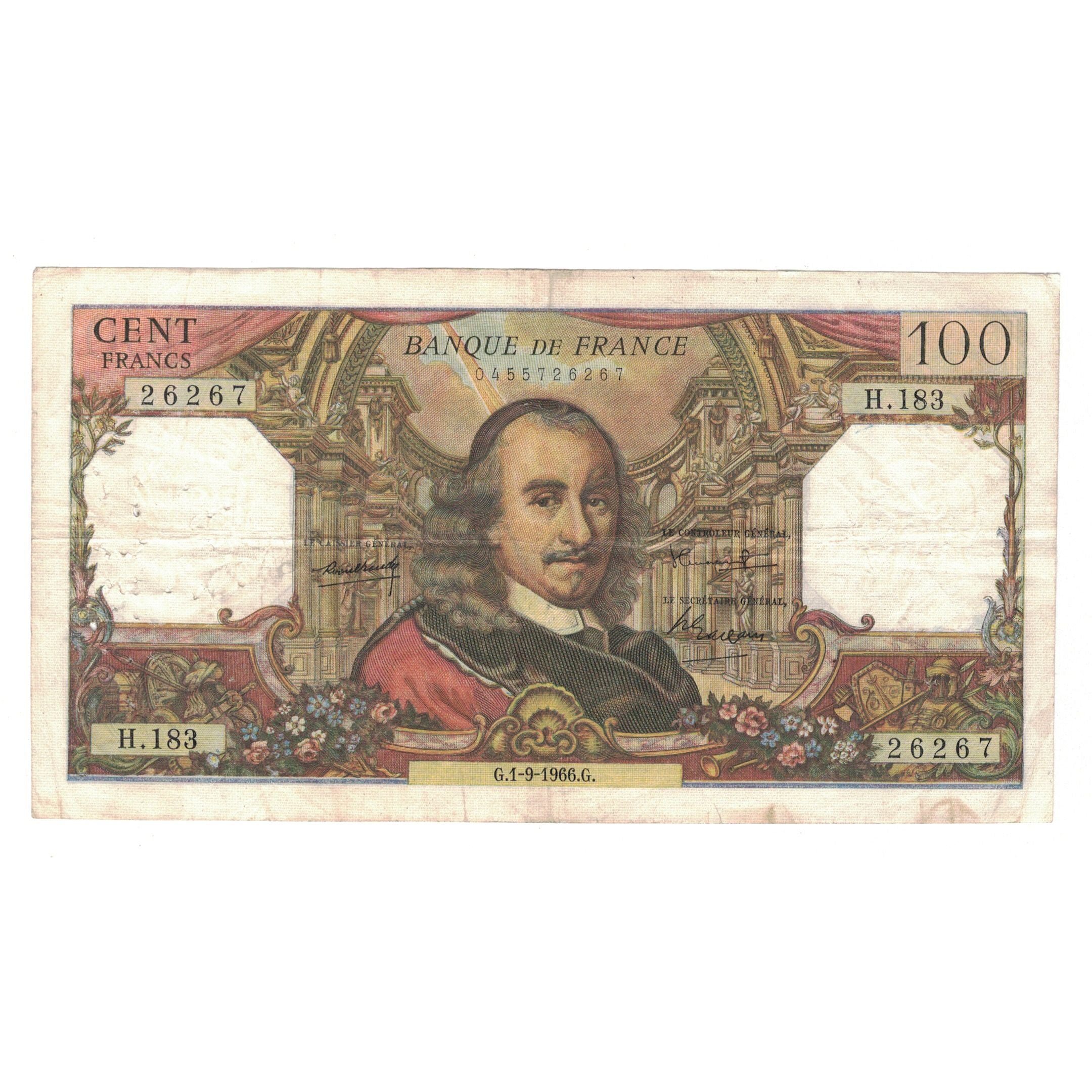France, 100 Francs, Corneille, 1966, 1966-09-01, VF(30-35), Fayette:65.14