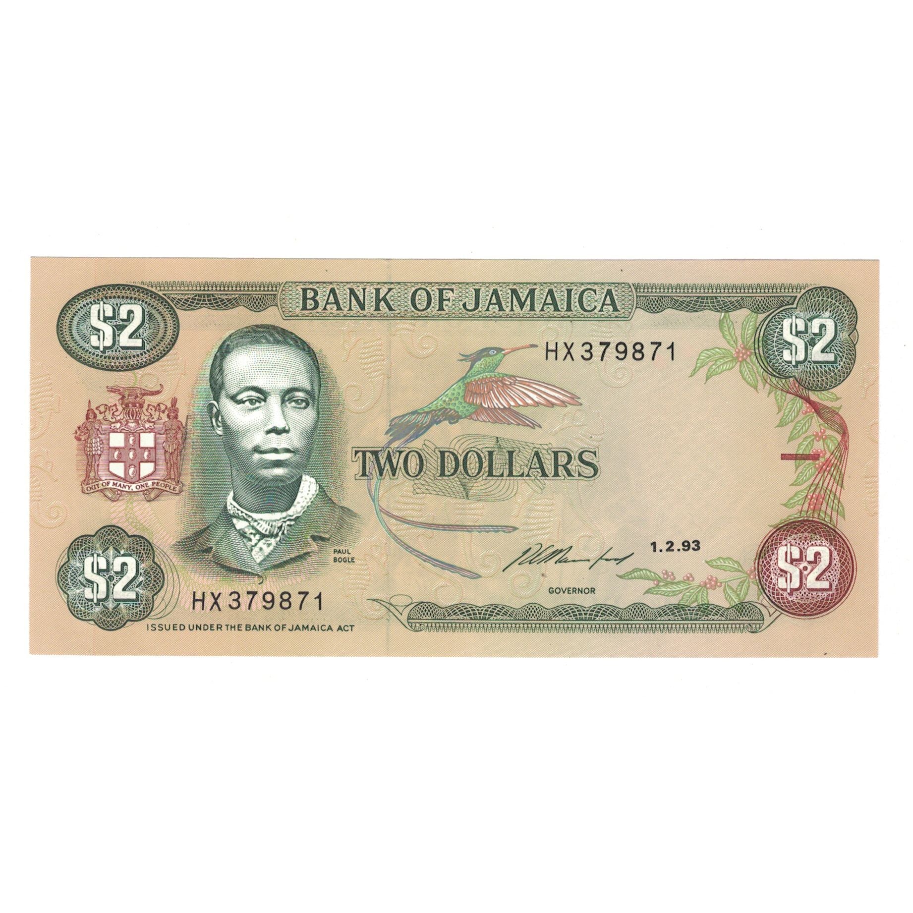 Banconote, Giamaica, 2 Dollars, 1993, 1993-02-01, KM:69e, FDS