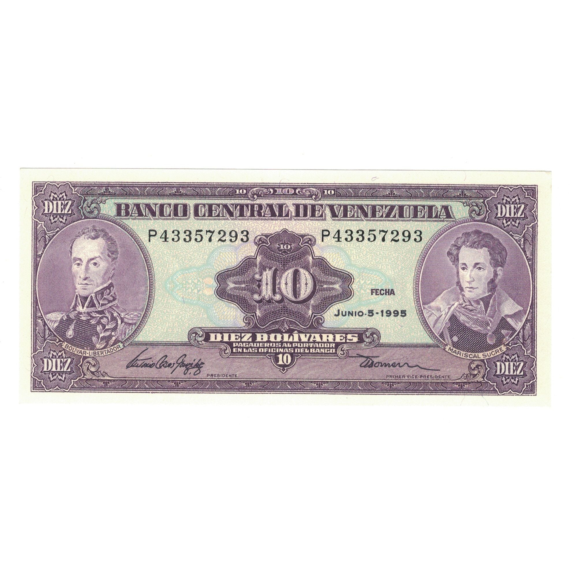 Banknote, Venezuela, 10 Bolívares, 1995, 1995-06-05, KM:61d, UNC(65-70)