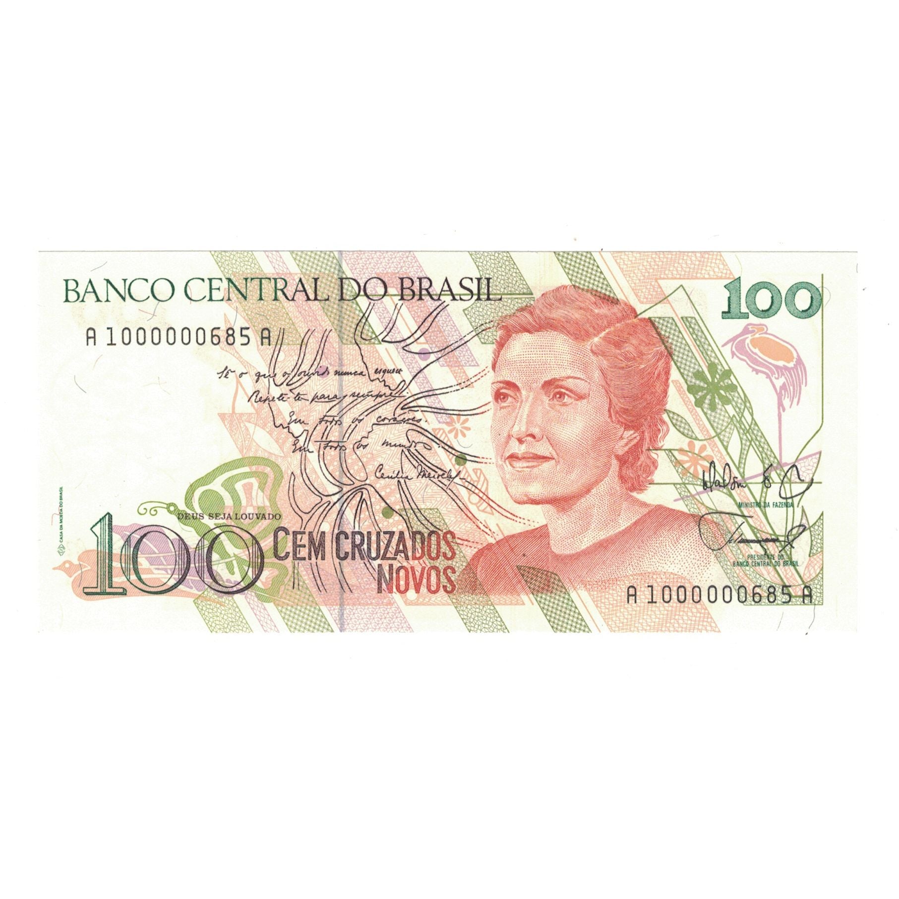 Banknot, Brazylia, 100 Cruzados Novos, Undated (1989), KM:220a, UNC(65-70)