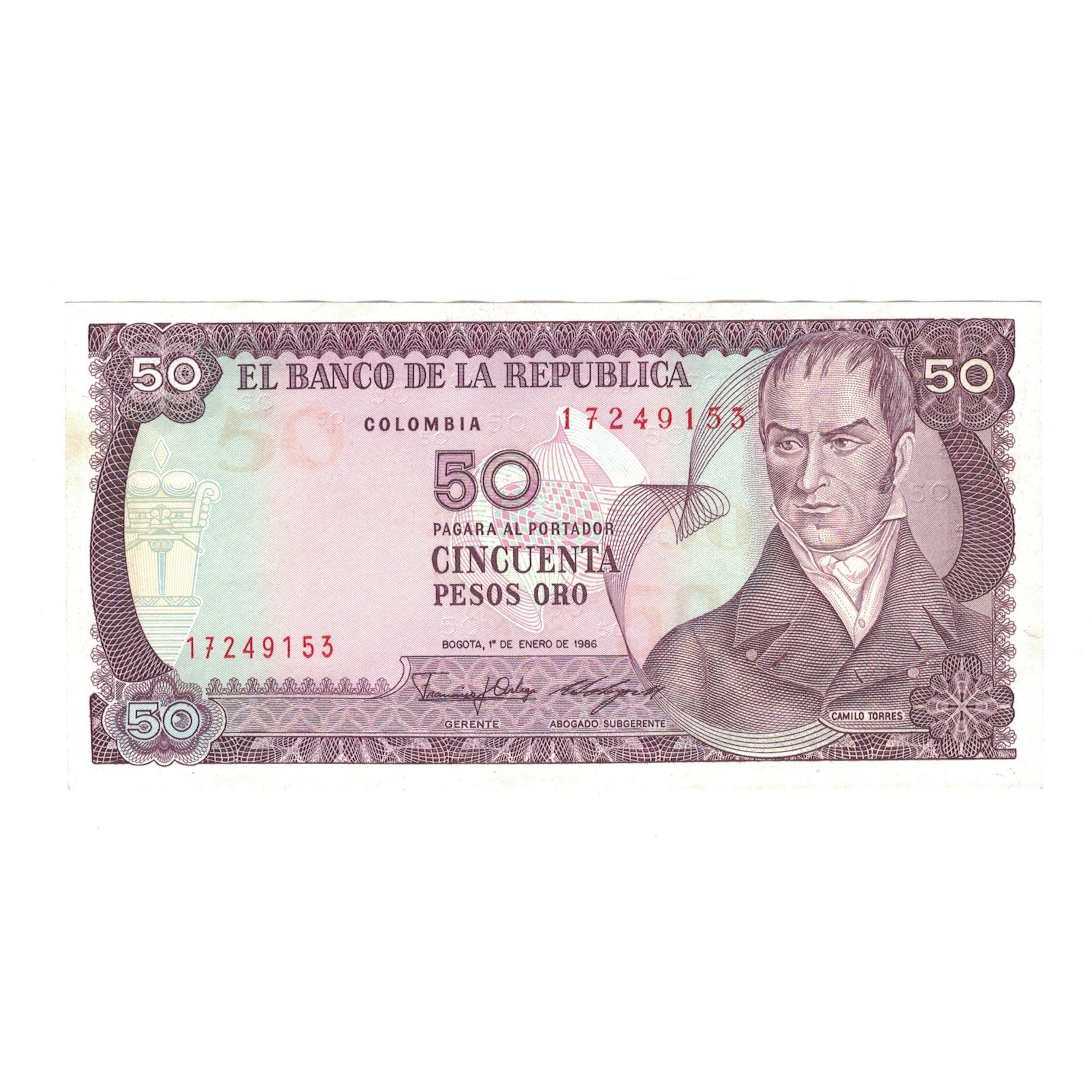 Banknote, Colombia, 50 Pesos Oro, 1986, 1986-01-01, KM:425b, AU(55-58)