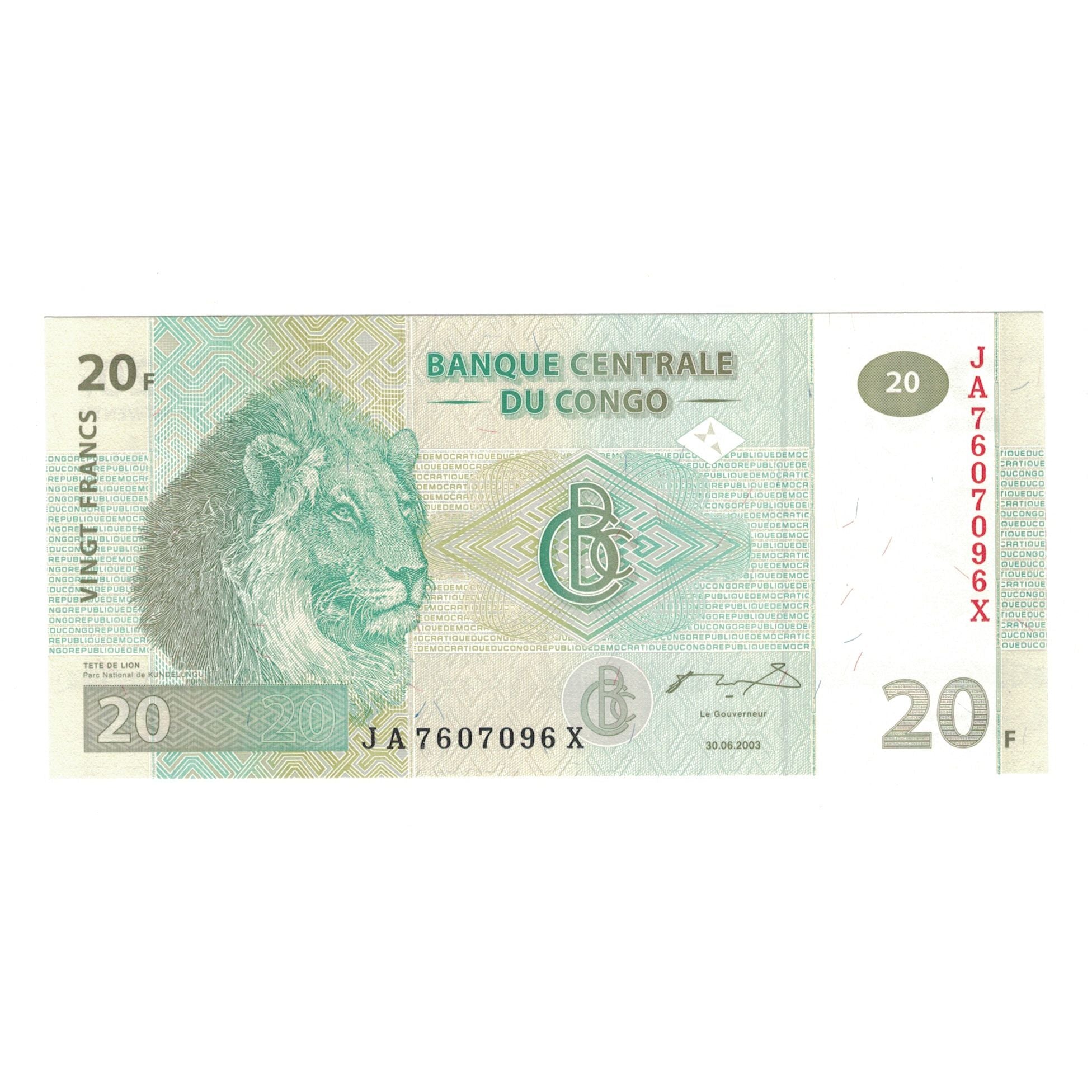 Billet, Congo Democratic Republic, 20 Francs, 2003, 2003-06-30, KM:94a, NEUF