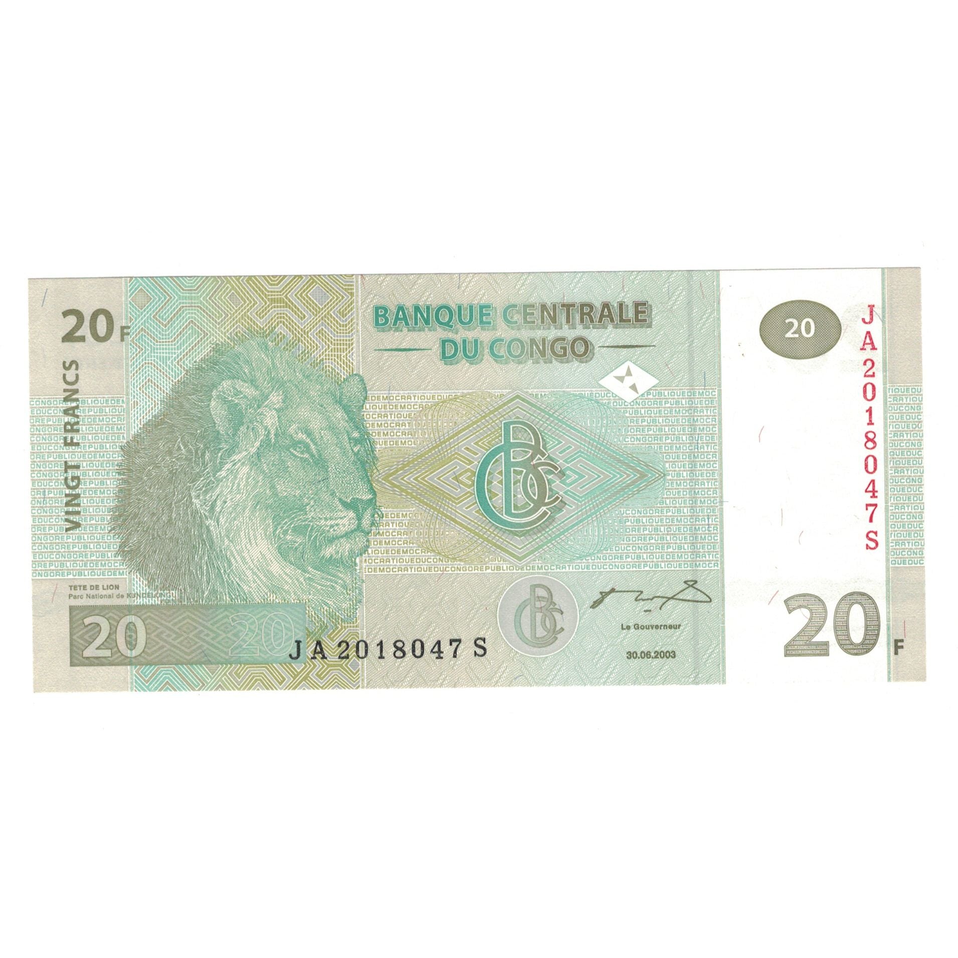 Billet, Congo Democratic Republic, 20 Francs, 2003, 2003-06-30, KM:94a, SPL