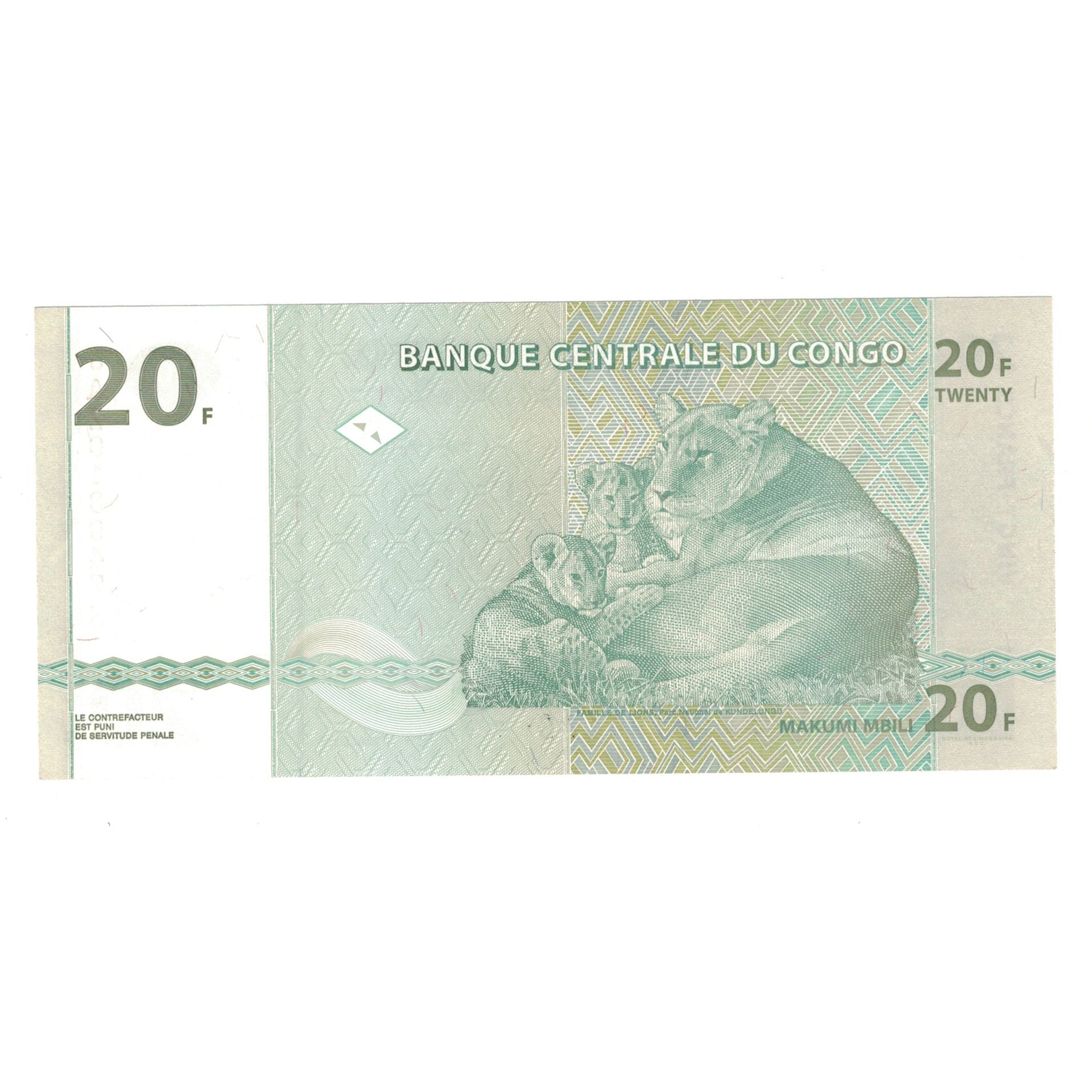 Billet, Congo Democratic Republic, 20 Francs, 2003, 2003-06-30, KM:94a, SPL