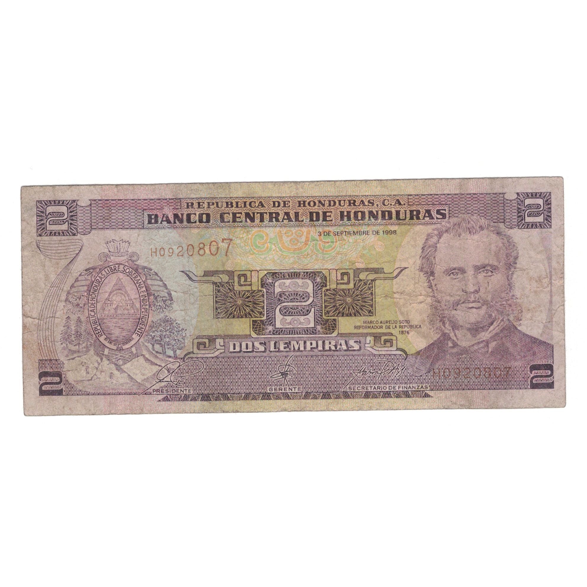 Billet, Honduras, 2 Lempiras, 1998, 1998-09-03, KM:80Aa, TB