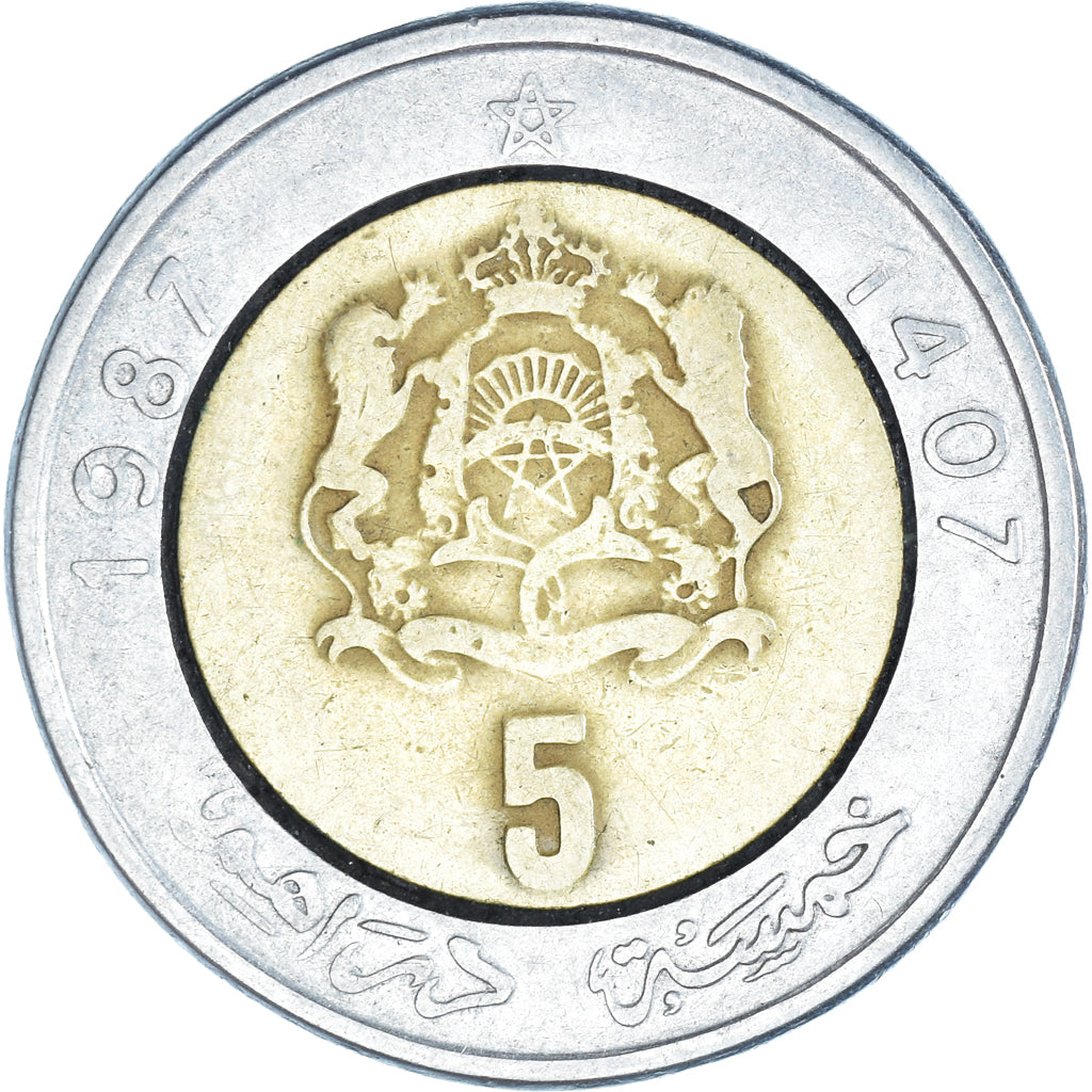 Münze, Marokko, 5 Dirhams, 1987