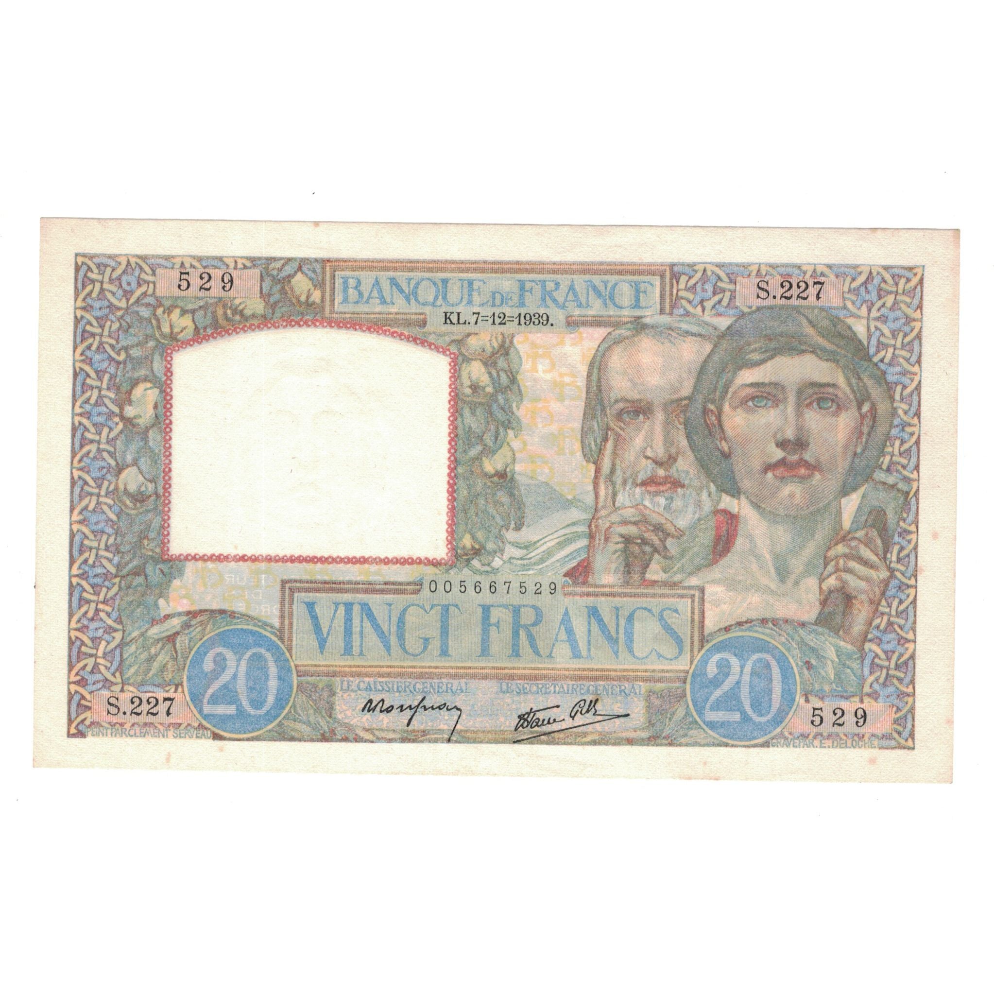 Francia, 20 Francs, Science et Travail, 1939, 1939-12-07, SPL, Fayette:12.01