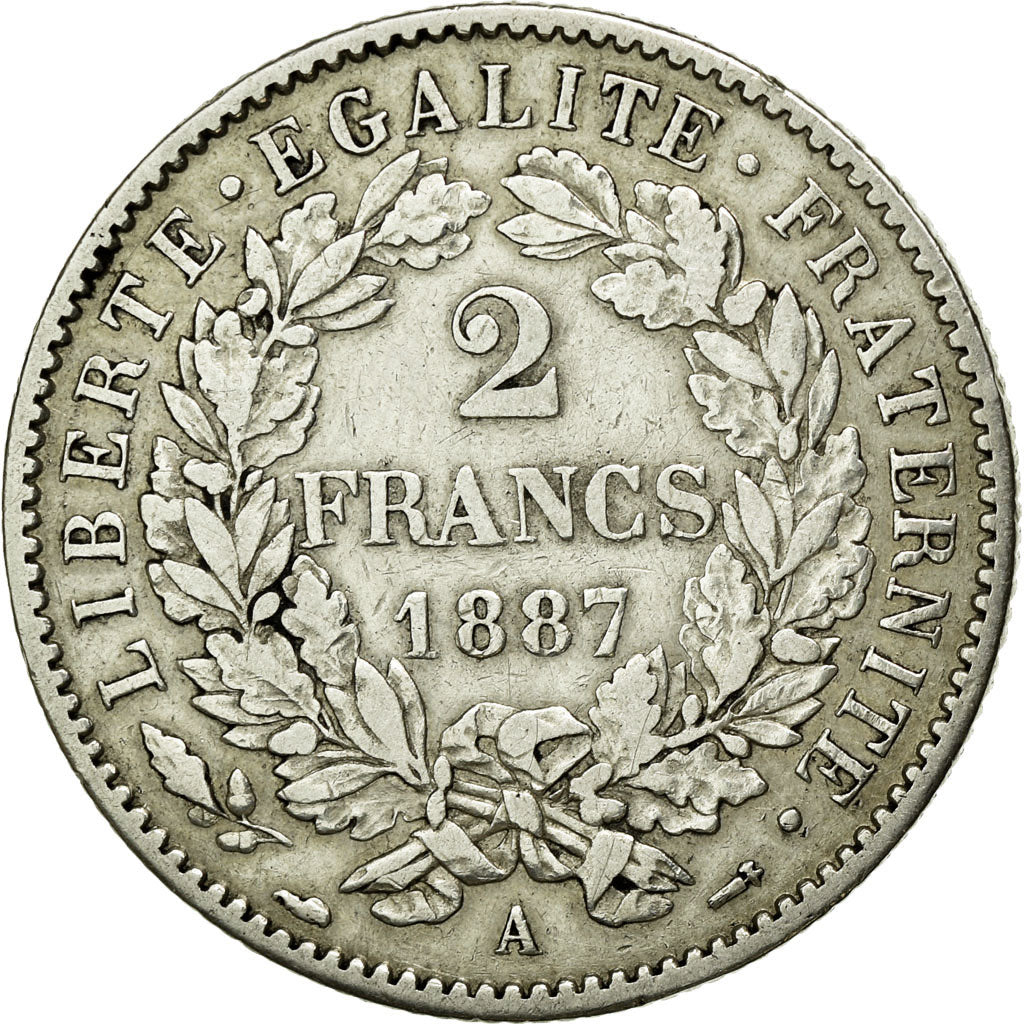 Coin, France, Cérès, 2 Francs, 1887, AU(50-53), Silver, KM:817.1, Gadoury:530a