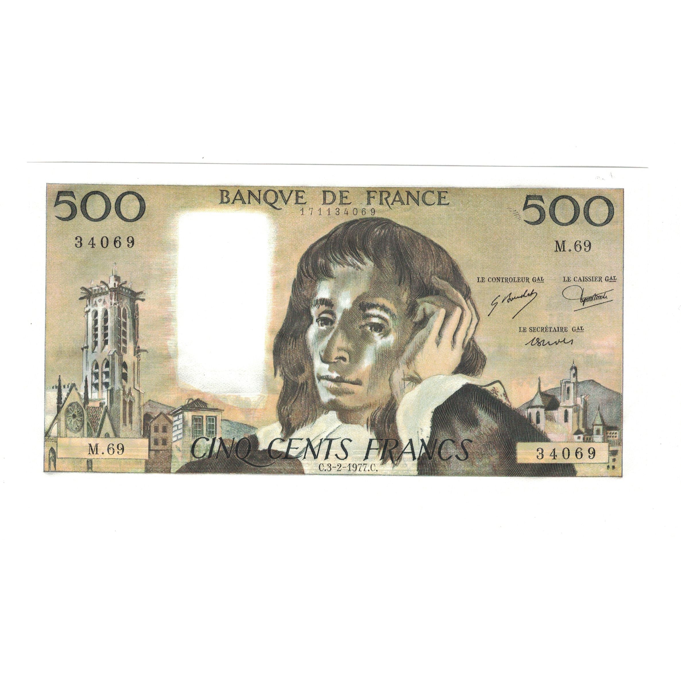 Francia, 500 Francs, Pascal, 1977, 1977-02-03, FDS, Fayette:71.16, KM:156d