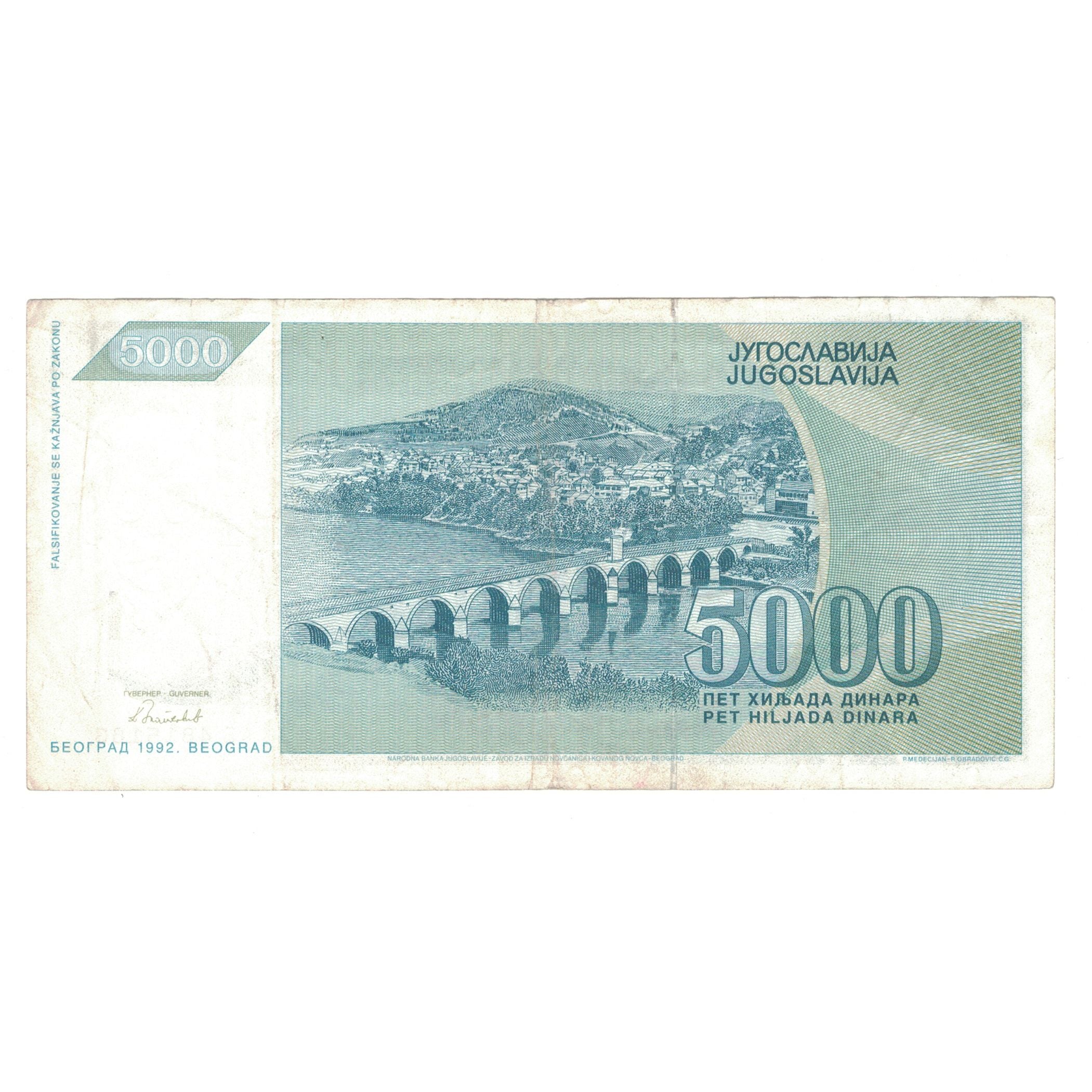 Billet, Yougoslavie, 5000 Dinara, 1992, KM:115, TTB