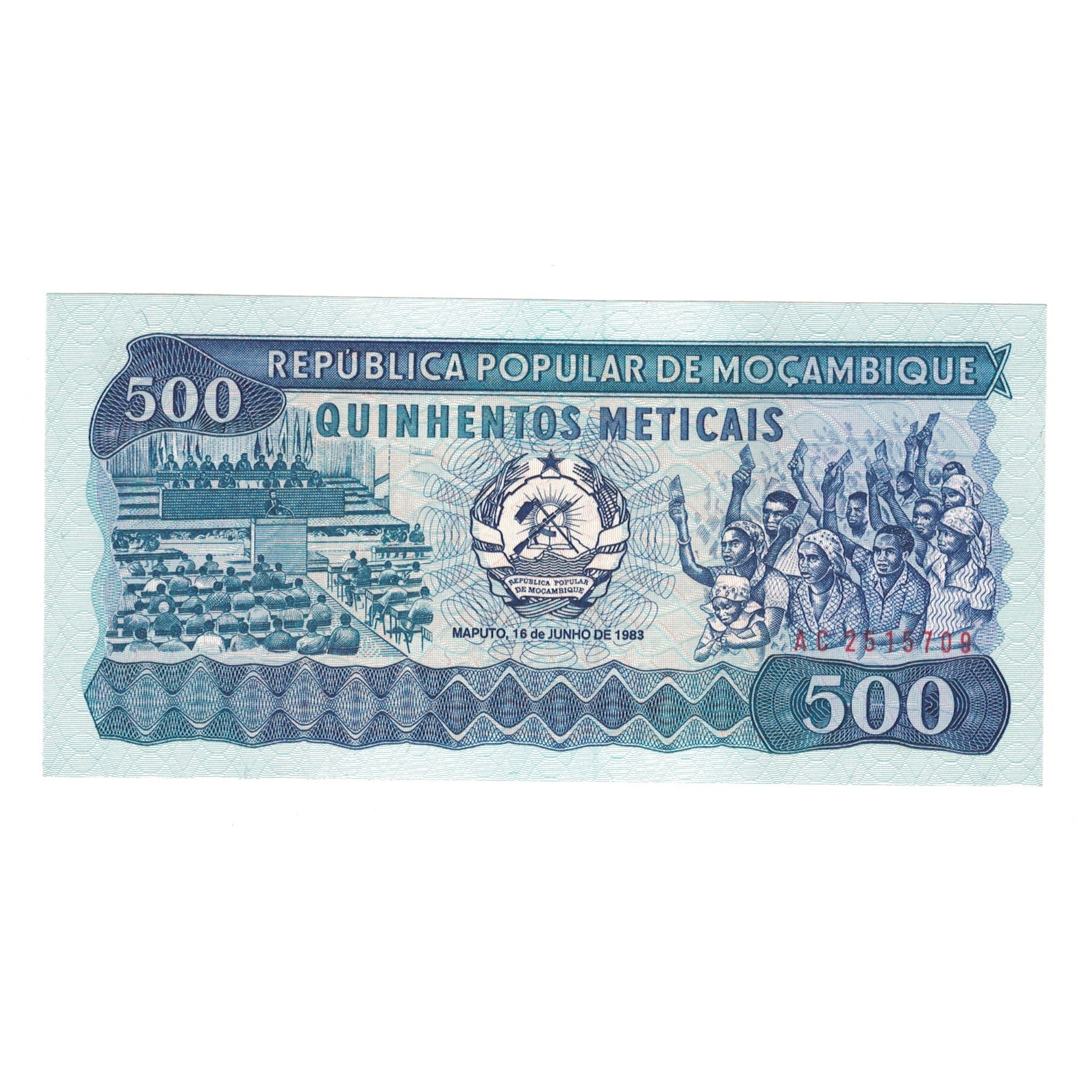 Nota, Moçambique, 500 Meticais, 1983, 1983-06-16, KM:131a, UNC(65-70)