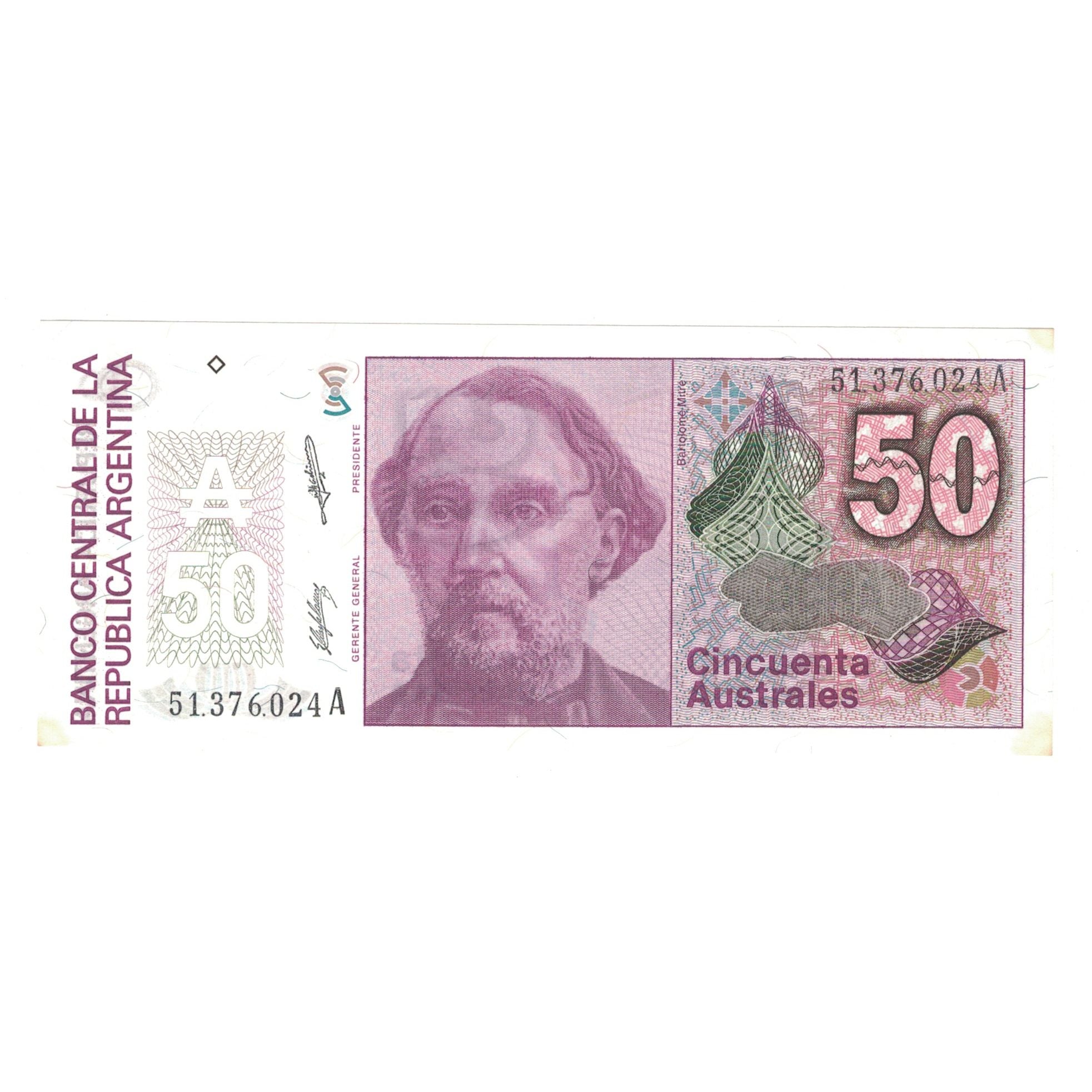 Billet, Argentine, 50 Australes, KM:326b, SPL