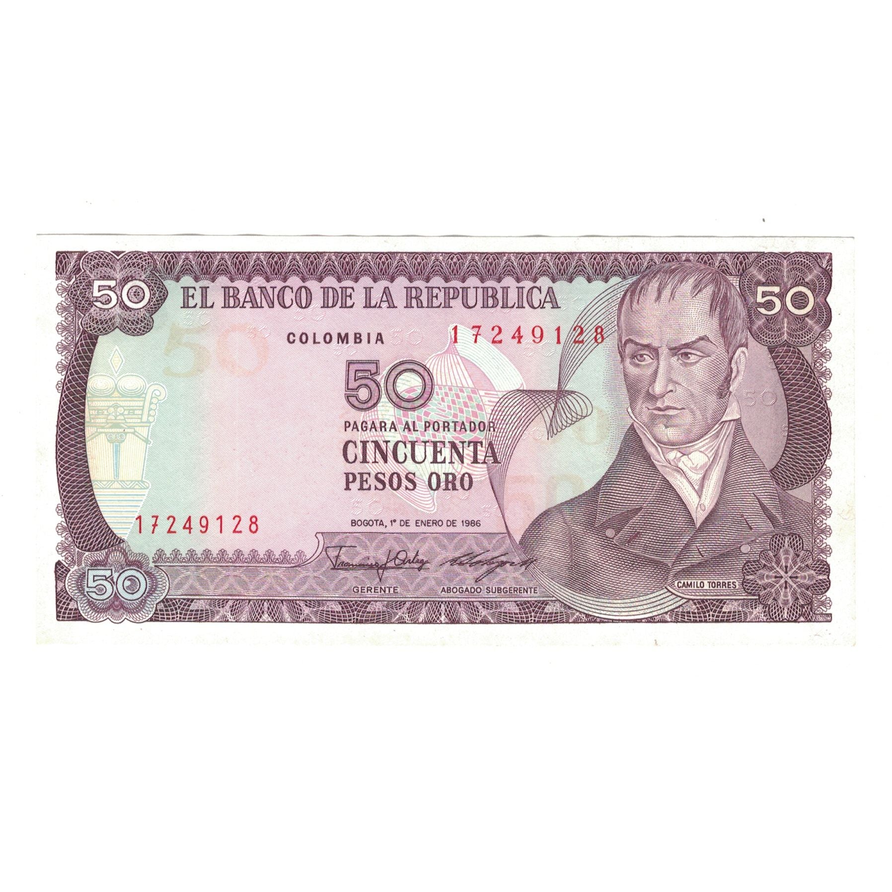 Banknote, Colombia, 50 Pesos Oro, 1986, 1986-01-01, KM:425b, UNC(60-62)