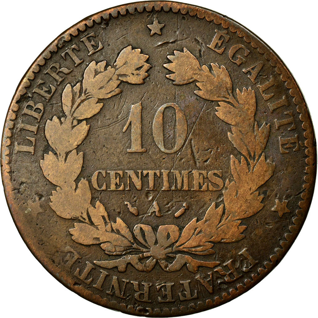 Moneta, Francia, Cérès, 10 Centimes, 1883, Paris, MB, Bronzo, KM:815.1