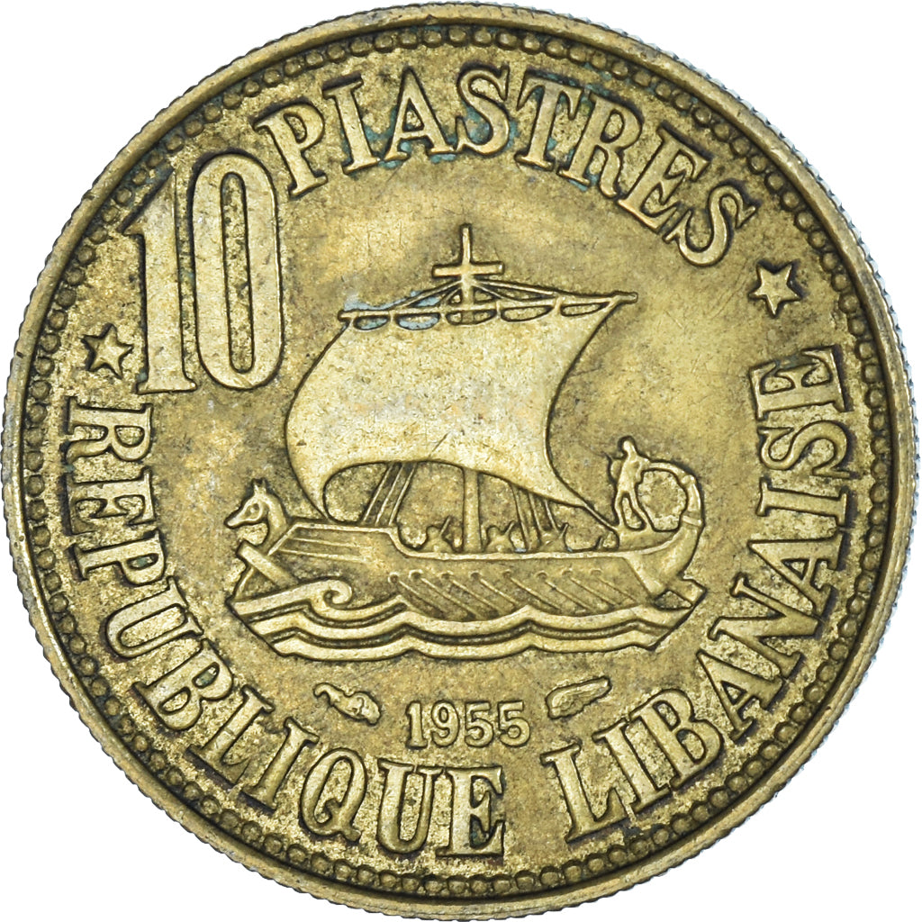 Moeda, Líbano, 10 Piastres, 1955