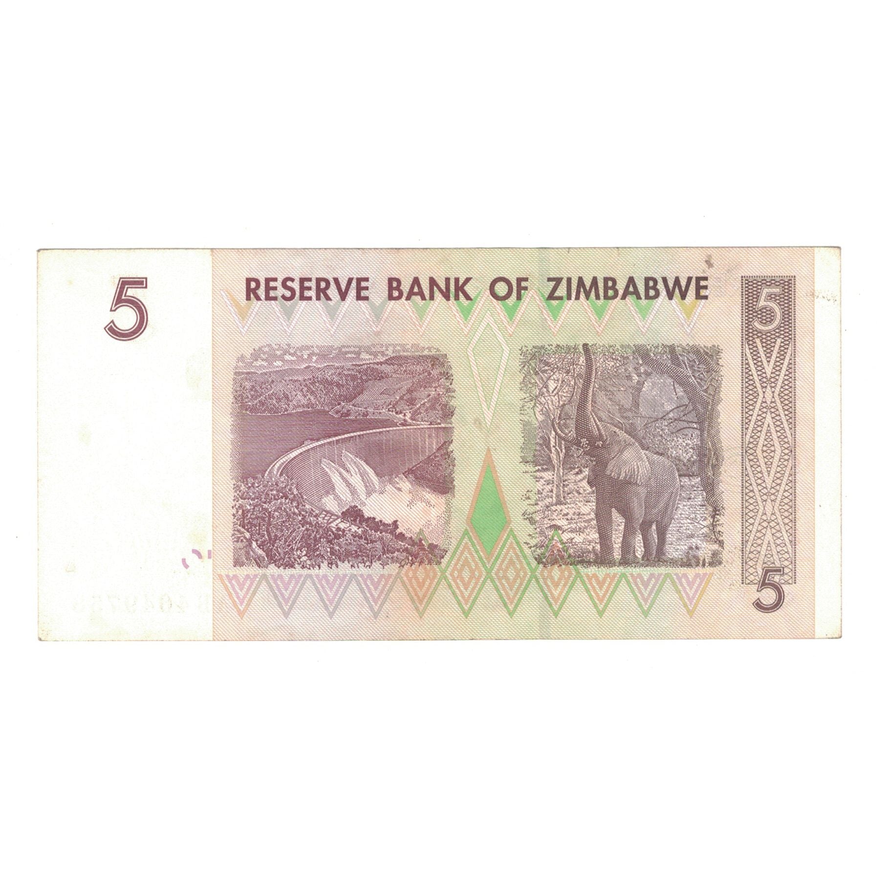 Biljet, Zimbabwe, 5 Dollars, 2007, KM:66, TTB