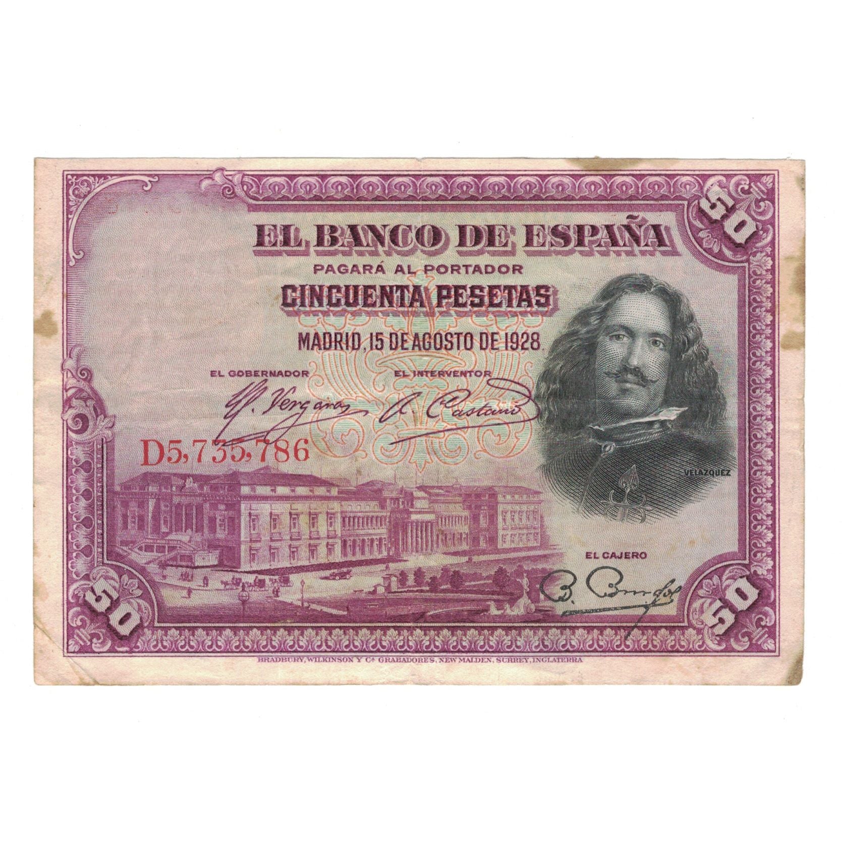 Biljet, Spanje, 50 Pesetas, 1928, 1928-08-15, KM:75b, TB+