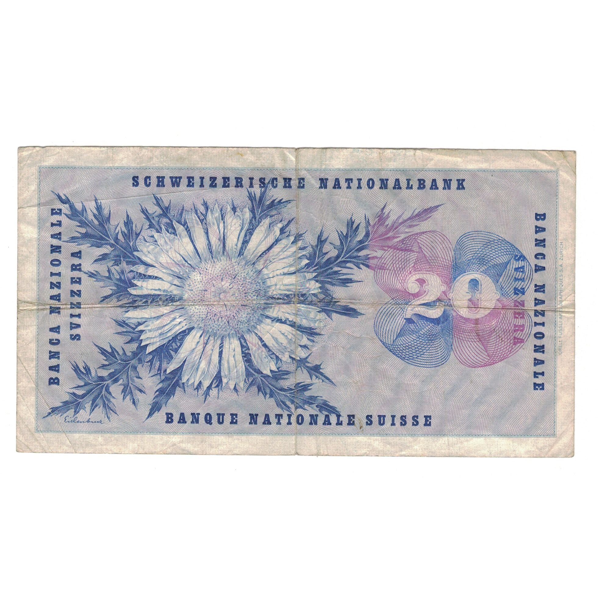 Geldschein, Schweiz, 20 Franken, 1963, 1963-03-28, KM:46j, S+