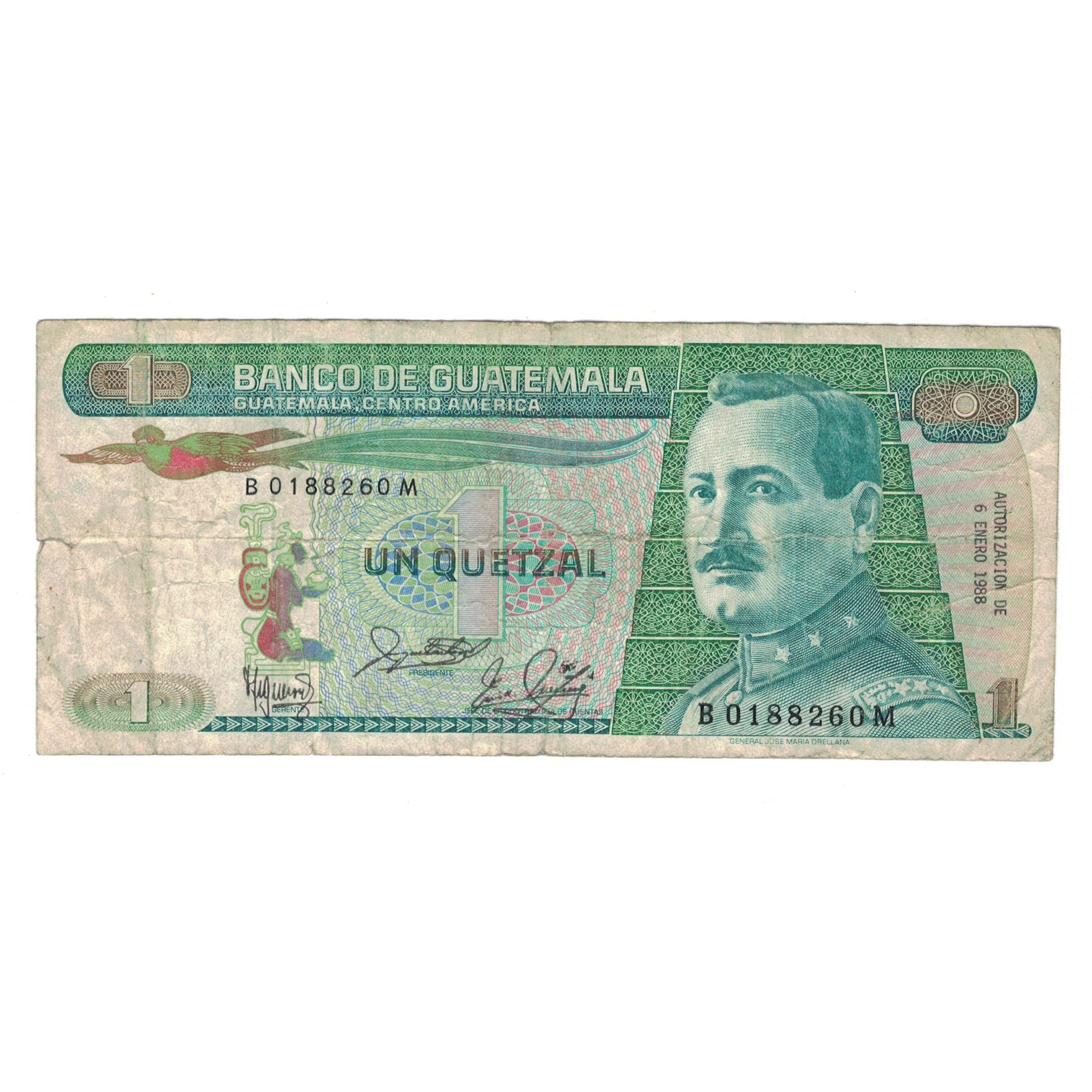 Billete, 1 Quetzal, 1988, Guatemala, 1988-01-06, KM:66, BC