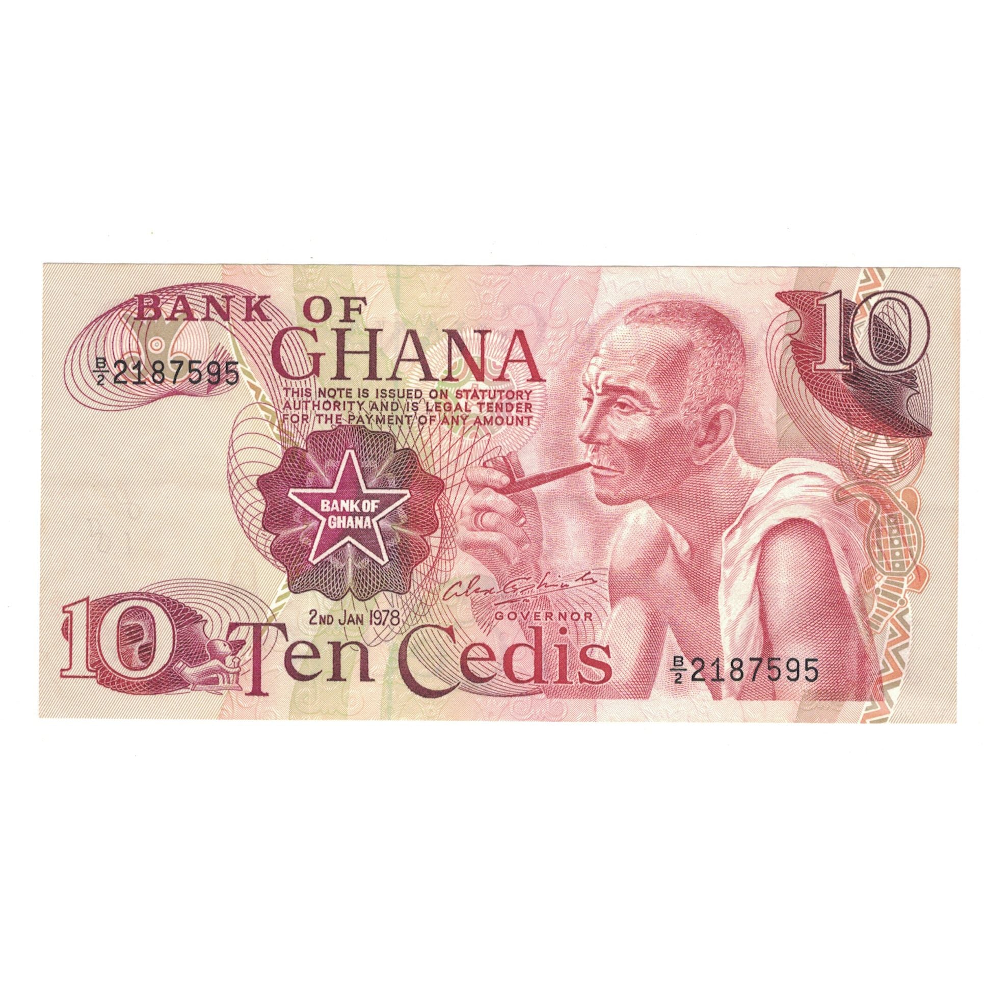 Banknot, Ghana, 10 Cedis, 1978, 1978-01-02, KM:16f, AU(50-53)