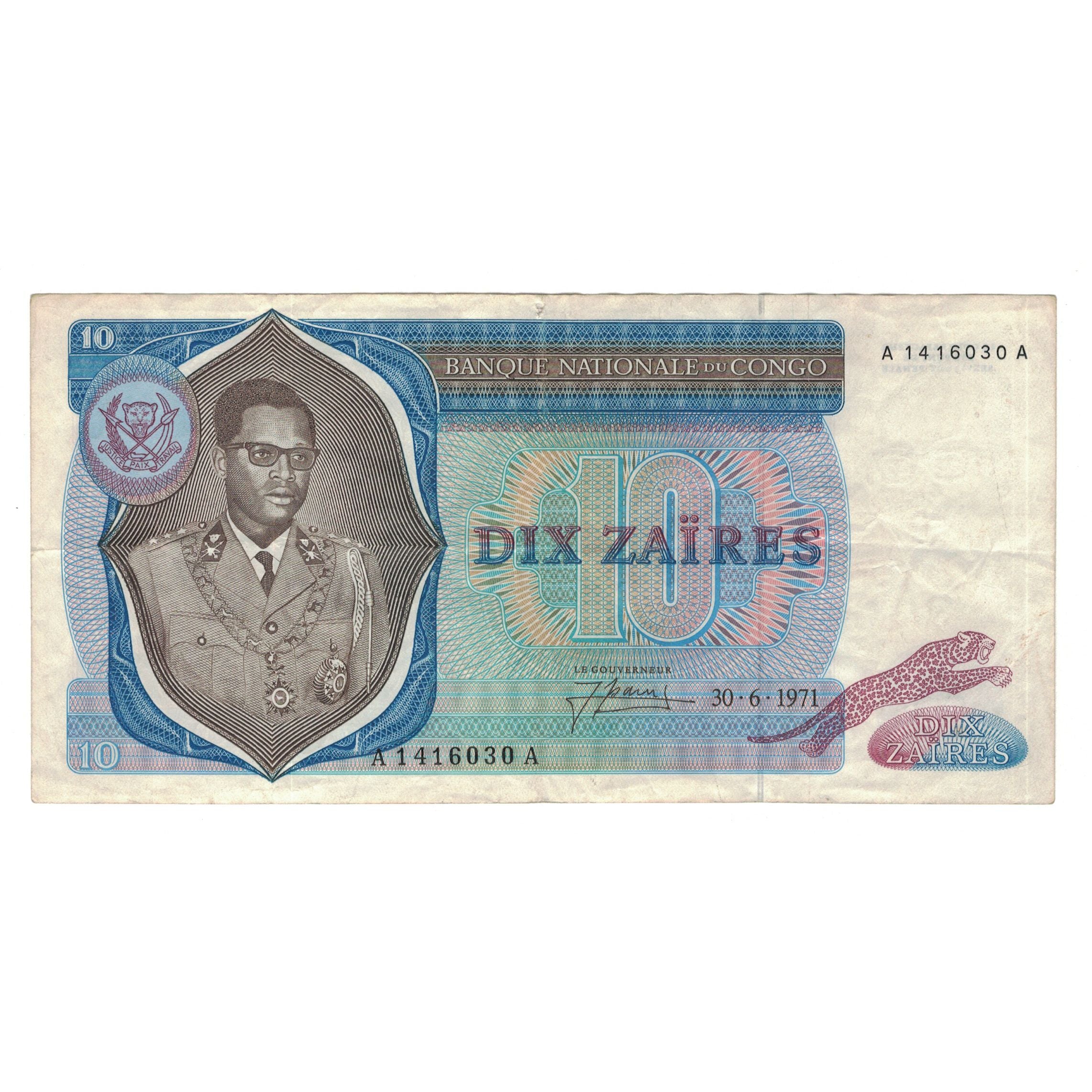 Banknot, Republika Demokratyczna Konga, 10 Zaïres, 1971, 1971-06-30, KM:15a
