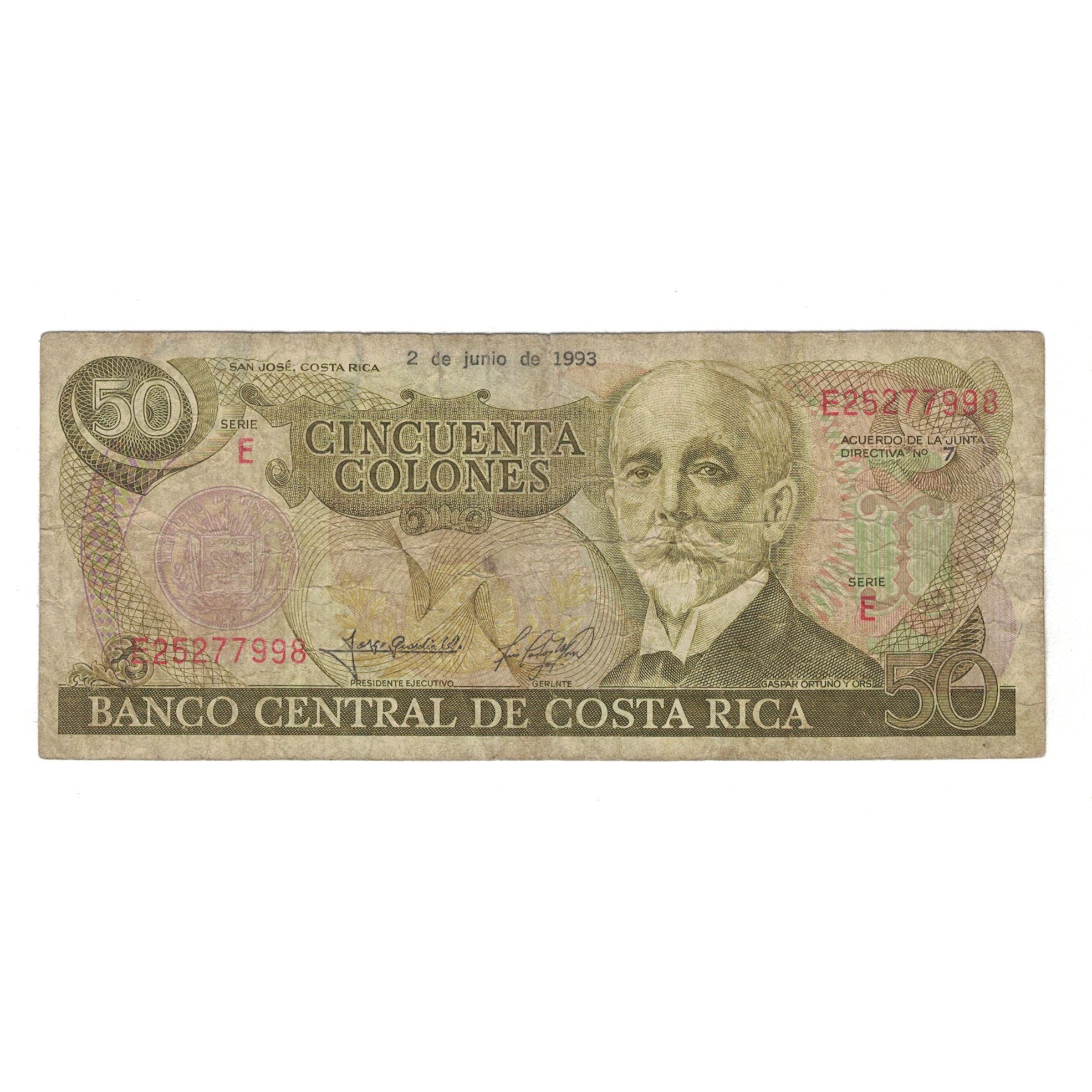 Banknote, Costa Rica, 50 Colones, 1993, 1993-06-02, KM:257a, VG(8-10)