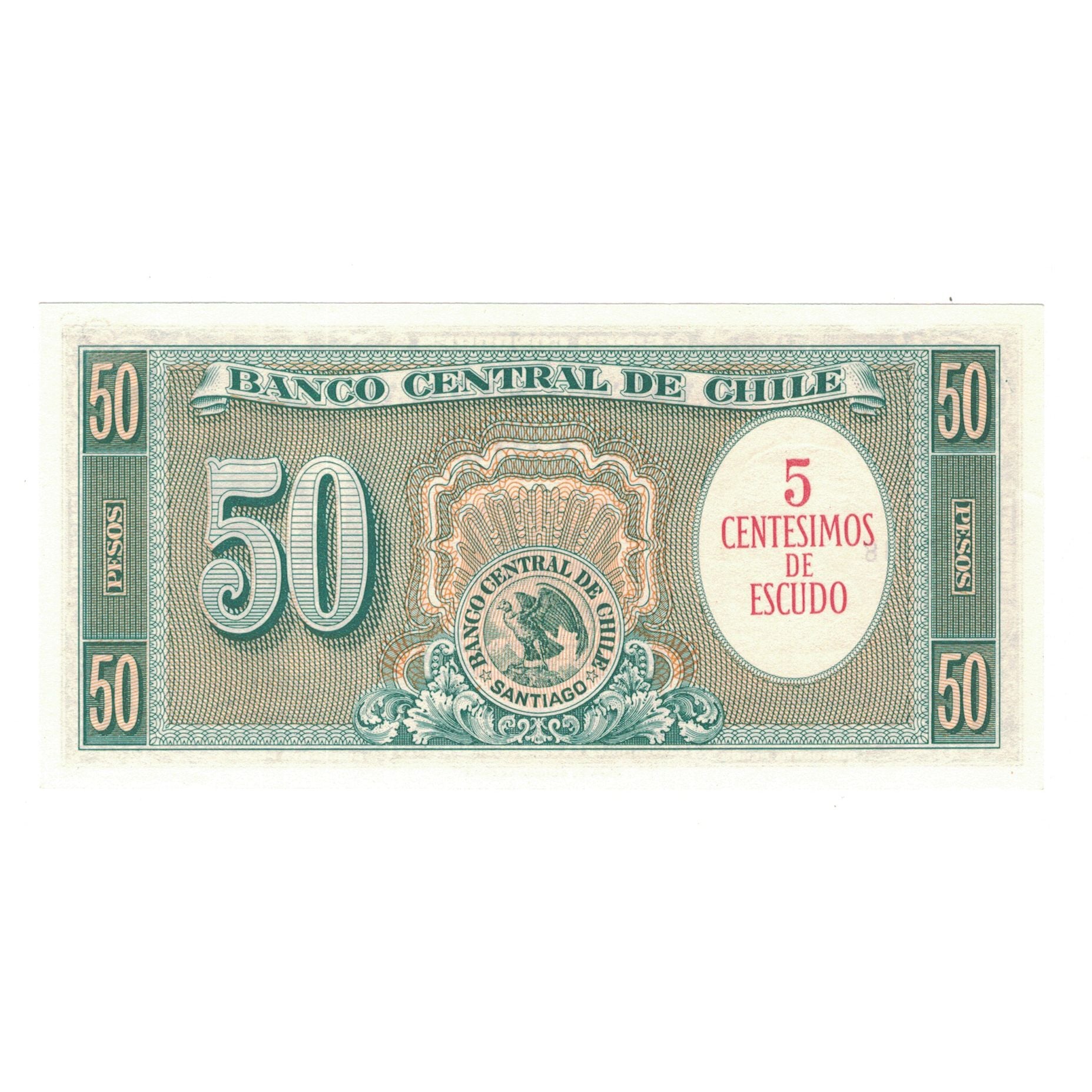 Billet, Chili, 5 Centesimos on 50 Pesos, KM:126a, SPL