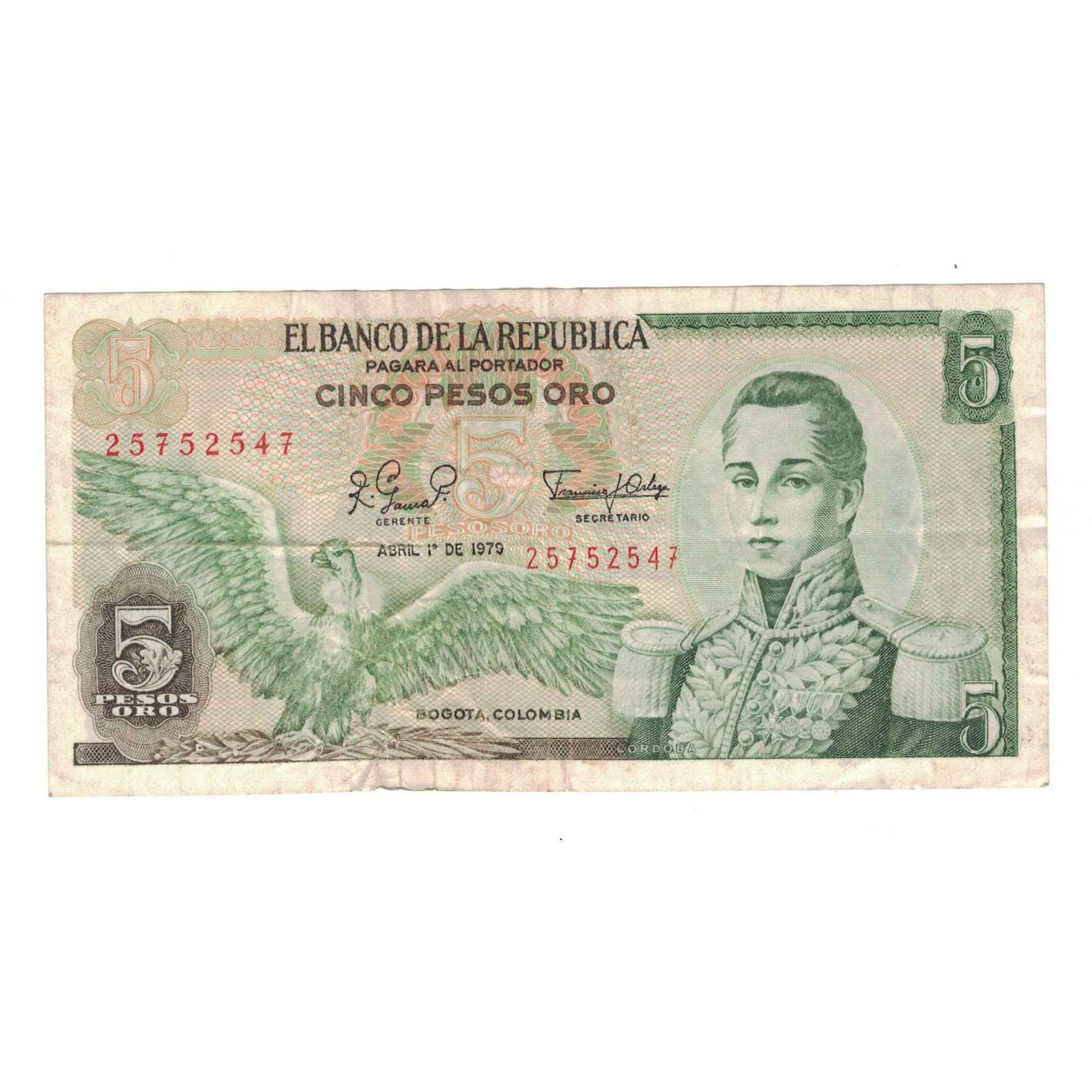 Billete, 5 Pesos Oro, 1979, Colombia, 1979-04-01, KM:406f, MBC