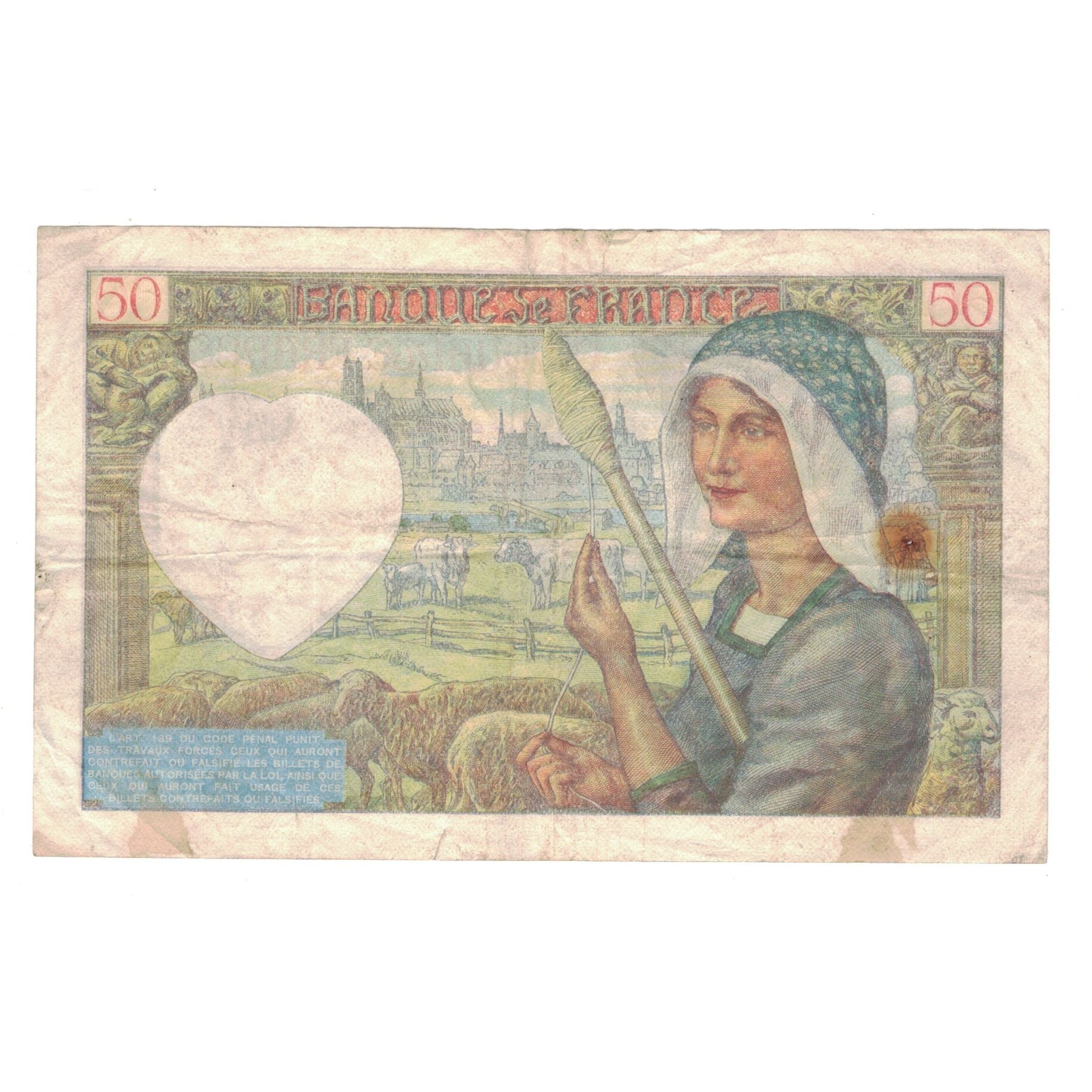 France, 50 Francs, Jacques Coeur, 1940, A.27, VF(30-35), Fayette:19.04, KM:93