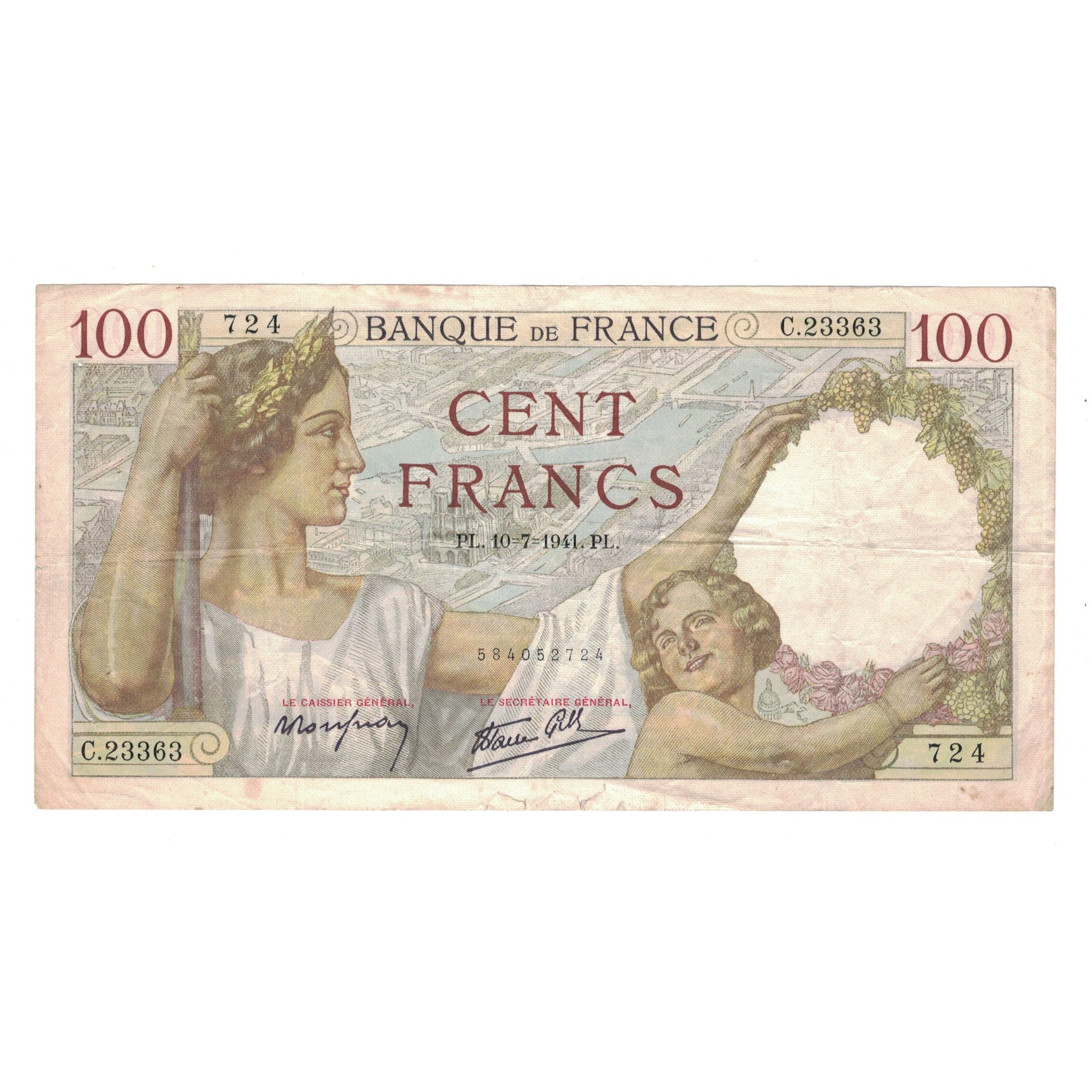 France, 100 Francs, Sully, 1941, C.23363, TTB, Fayette:26.55, KM:94