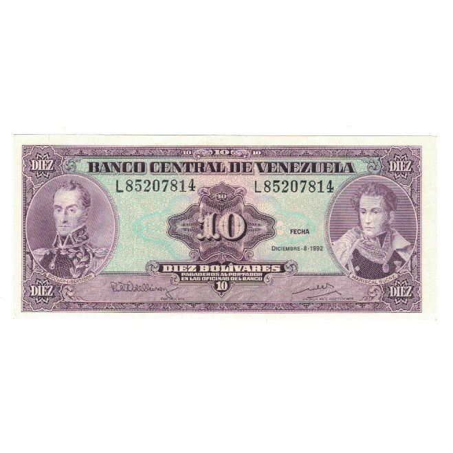 Banknote, Venezuela, 10 Bolívares, 1992, 1992-12-08, KM:61c, UNC(63)