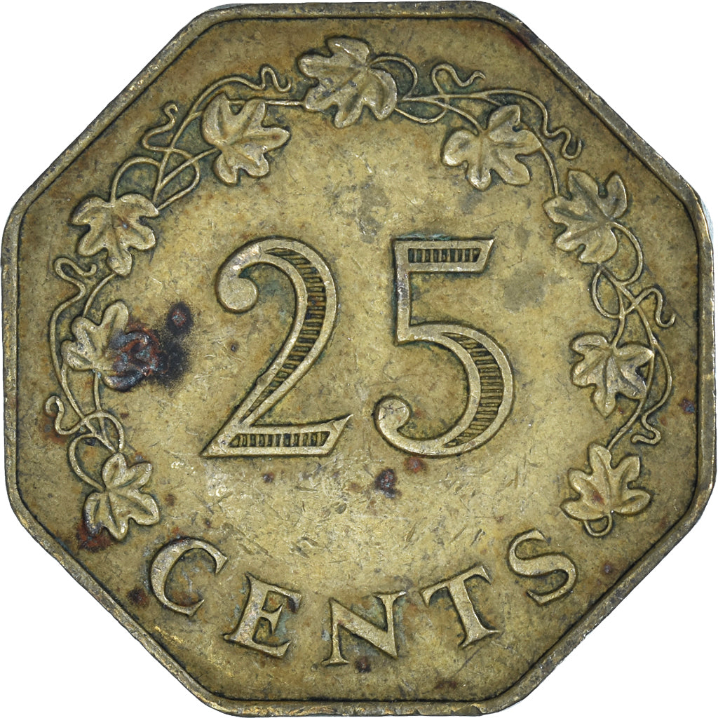 Moneda, Malta, 25 Cents, 1975