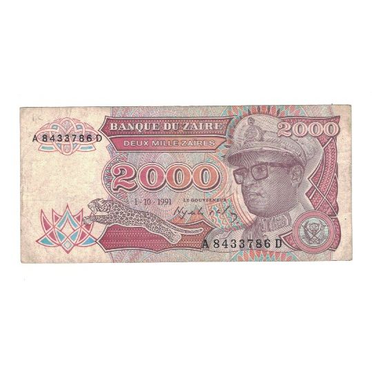 Banknote, Zaire, 2000 Zaïres, 1991, 1991-10-01, KM:36a, VF(20-25)
