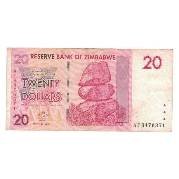 Banknote, Zimbabwe, 20 Dollars, 2007, KM:68, EF(40-45)