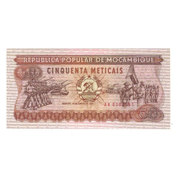 Nota, Moçambique, 50 Meticais, 1986, 1986-06-16, KM:129b, UNC(65-70)