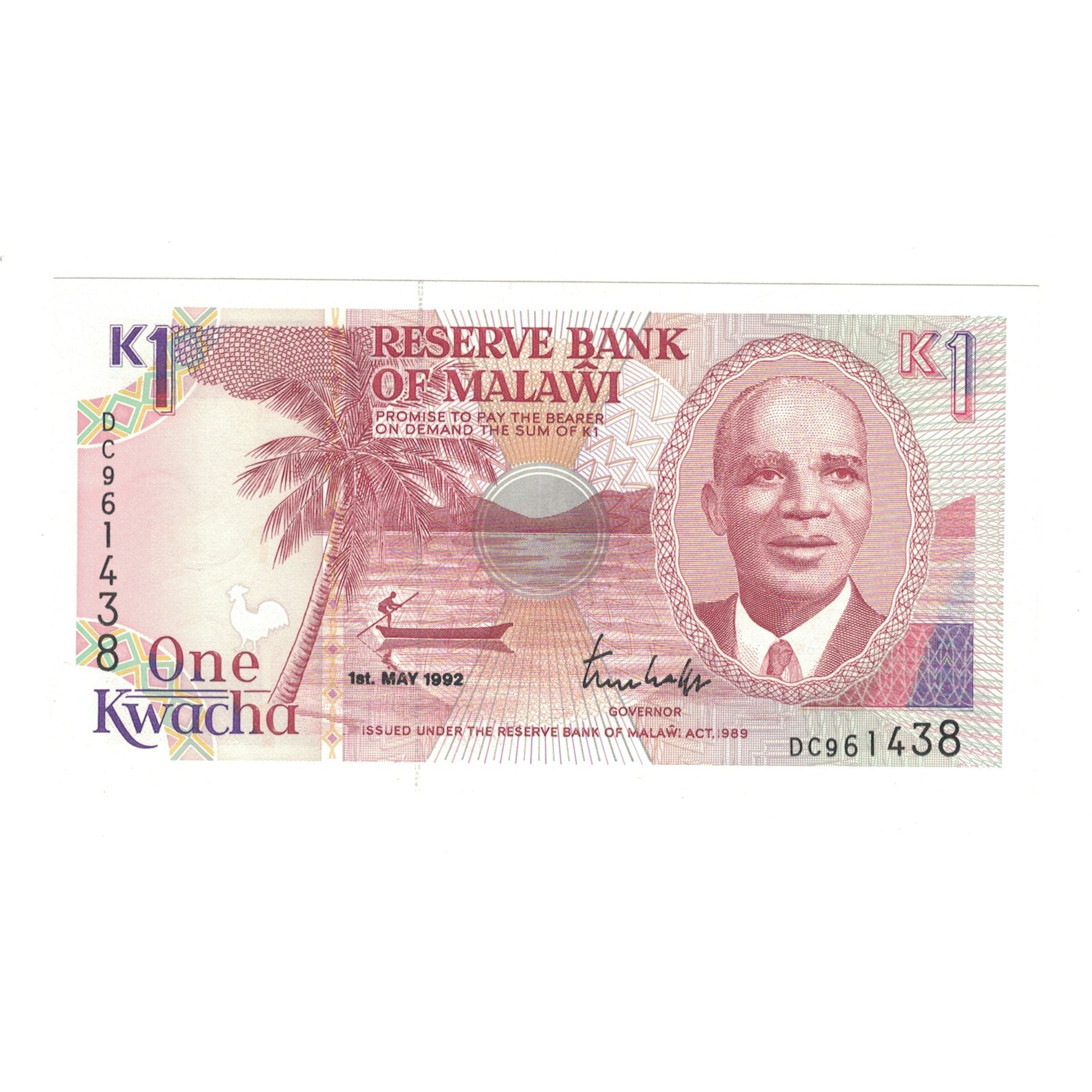 Biljet, Malawi, 1 Kwacha, 1992, 1992-05-01, KM:23b, NIEUW