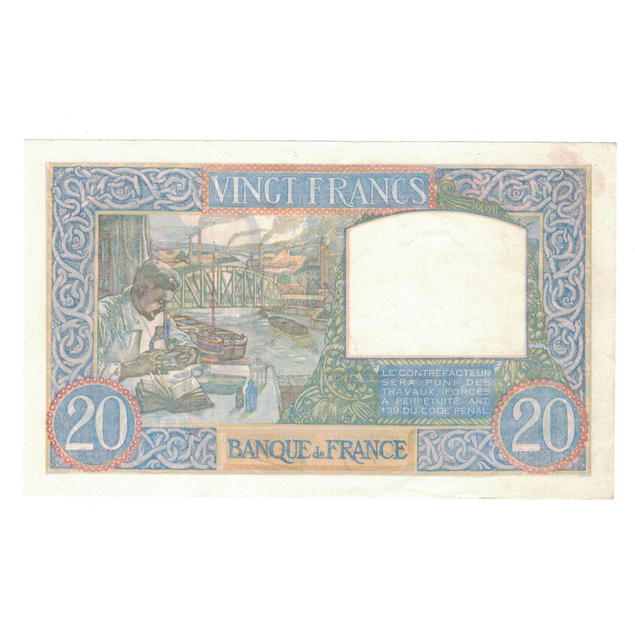 França, 20 Francs, Science et Travail, 1940, B.1383, AU(50-53), Fayette:12.9