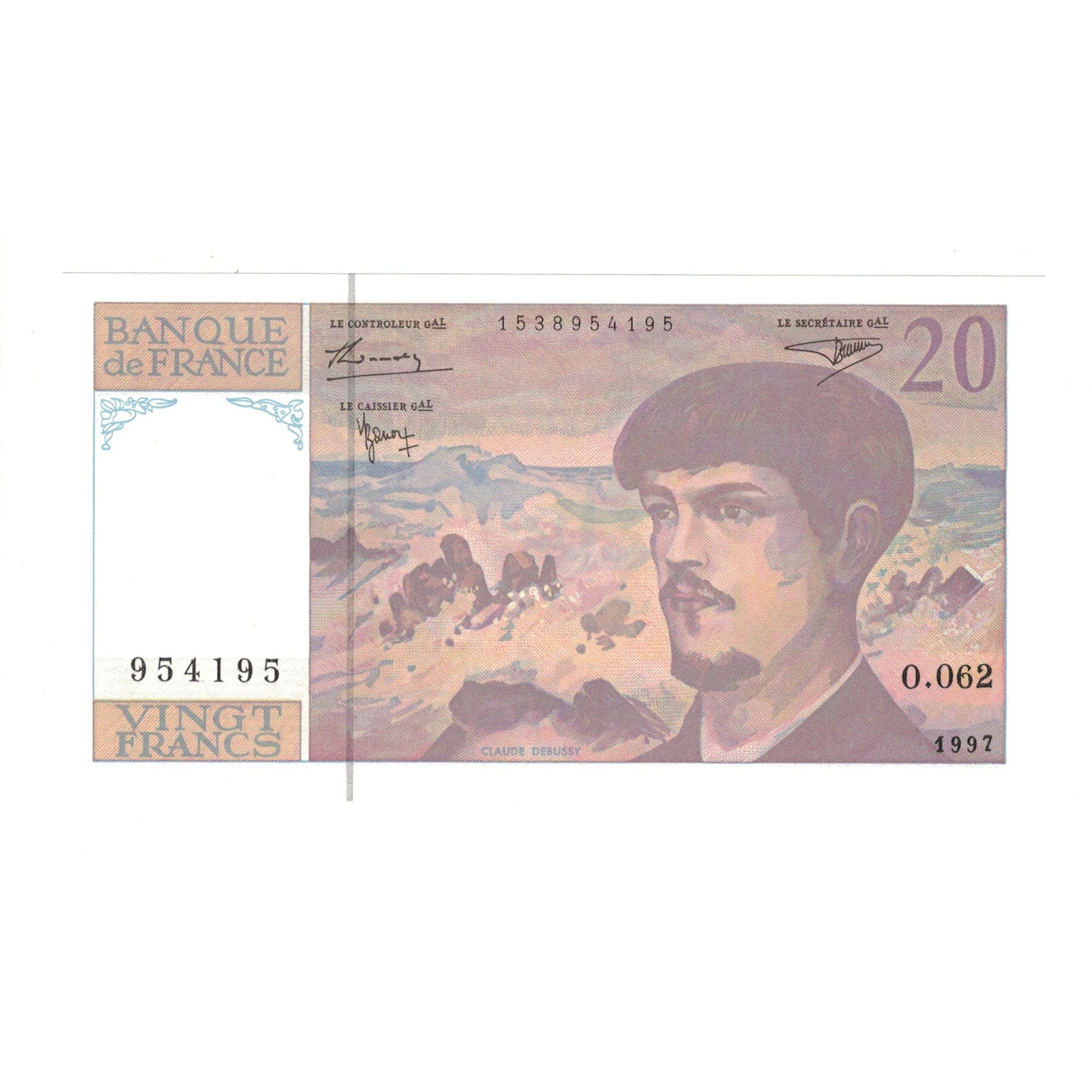 Francia, 20 Francs, Debussy, 1997, O.062, UNC, Fayette:66TER.2A62, KM:151i