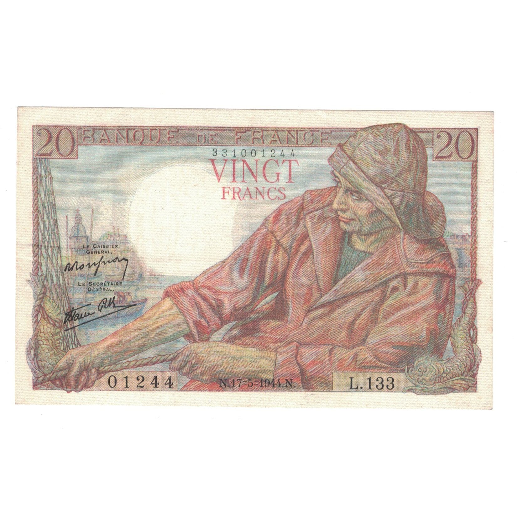 Francja, 20 Francs, Pêcheur, 1944, L.133, AU(55-58), Fayette:13.9, KM:100a
