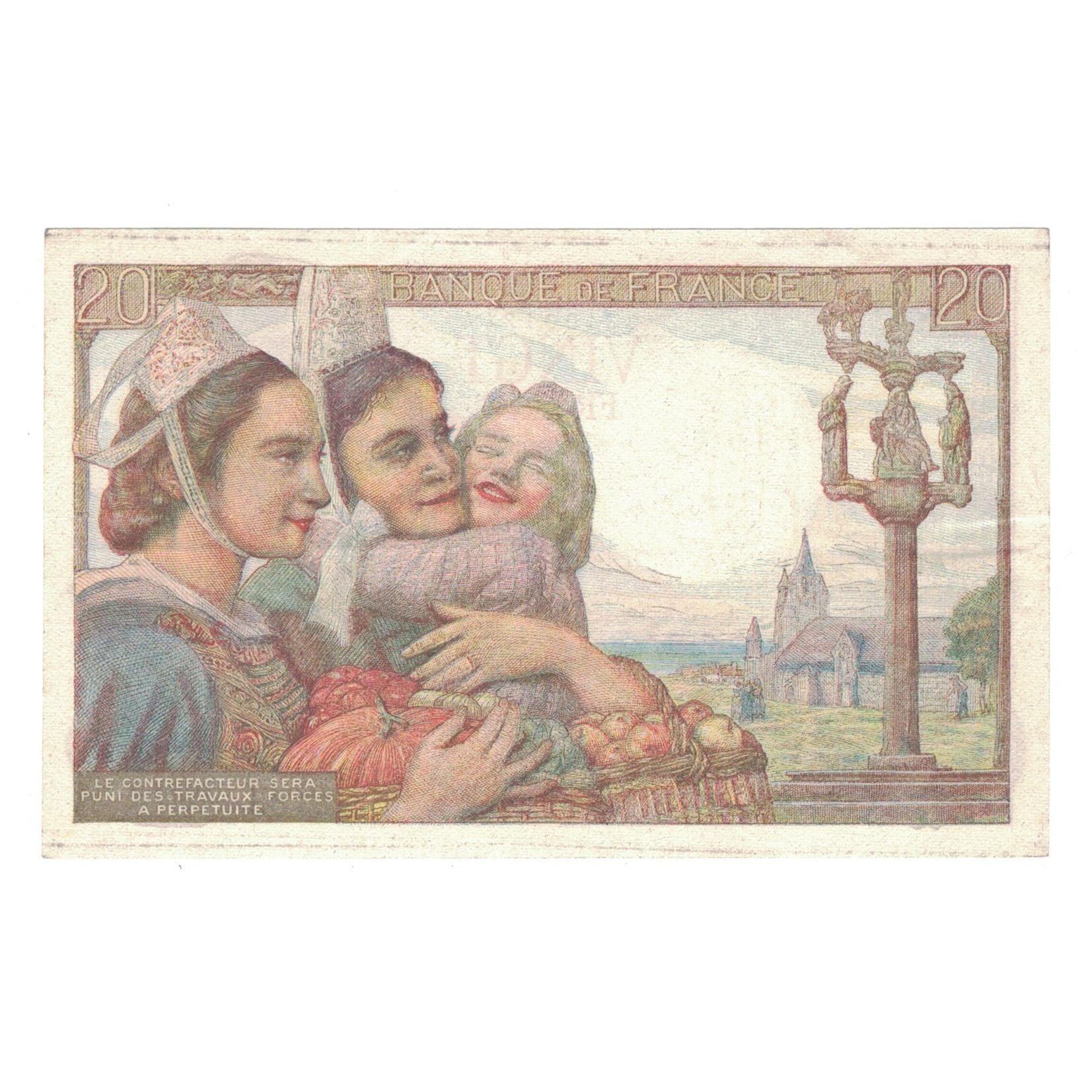 Francja, 20 Francs, Pêcheur, 1944, L.133, AU(55-58), Fayette:13.9, KM:100a