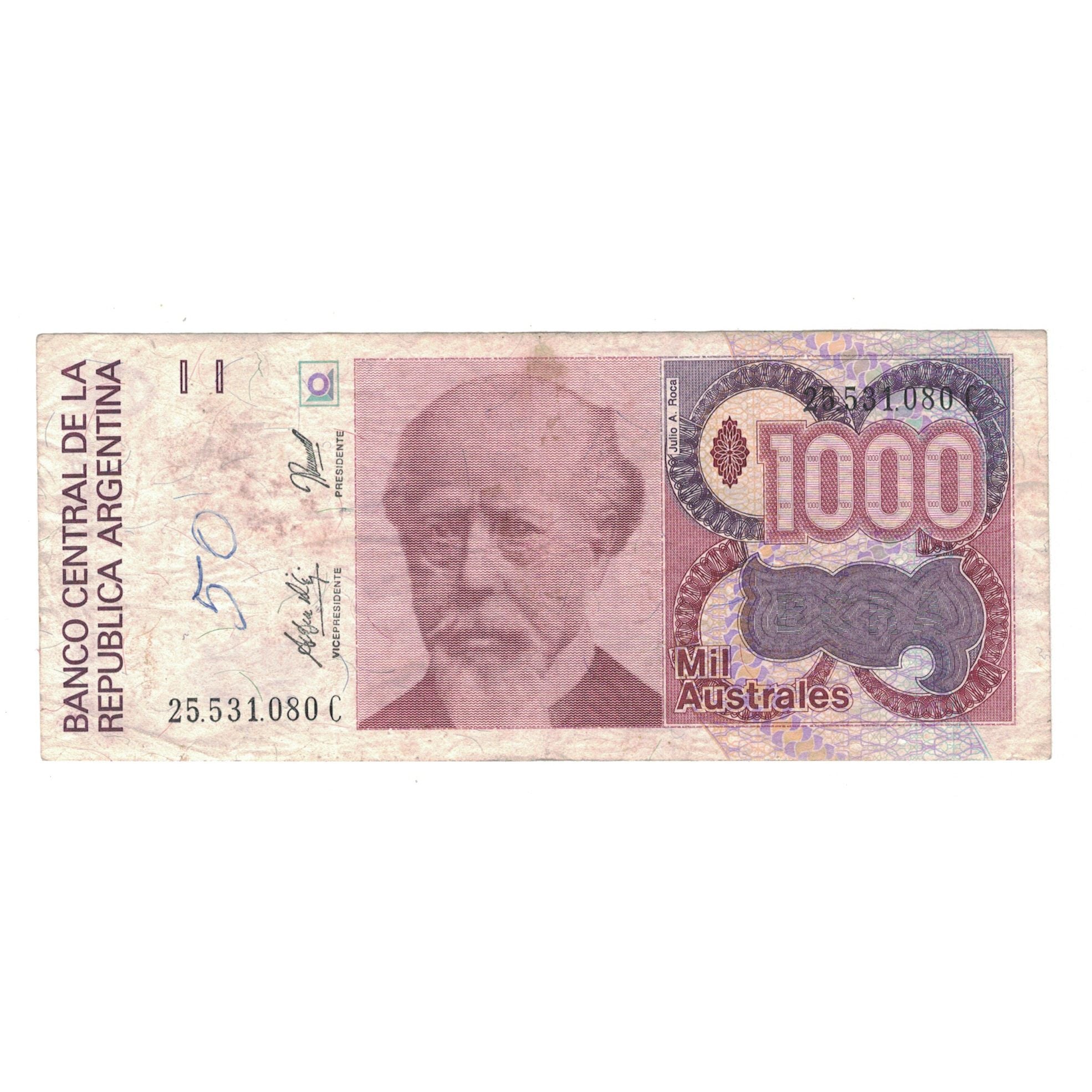 Banknot, Argentina, 1000 Australes, KM:329d, VF(20-25)