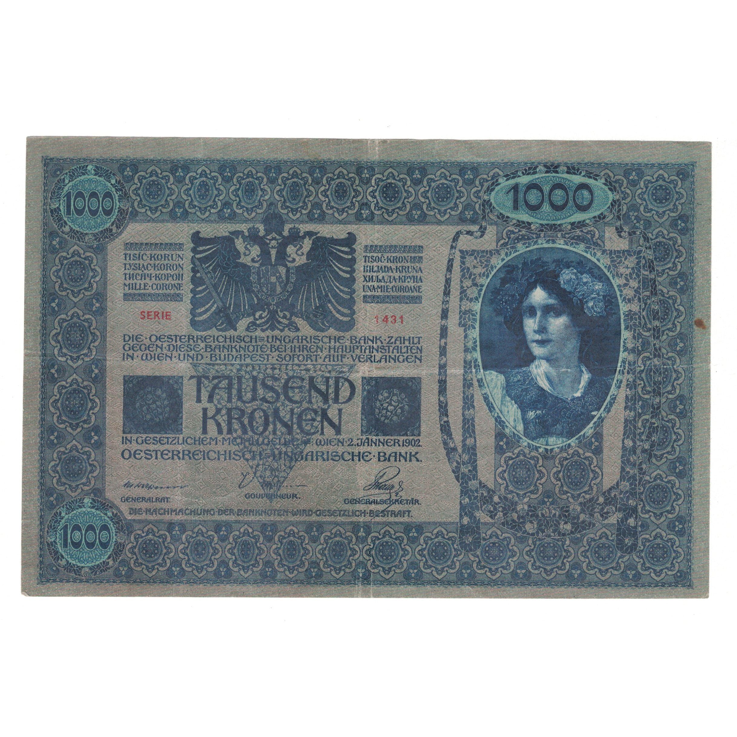 Banknote, Austria, 1000 Kronen, 1902, 1902-01-02, KM:59, VF(20-25)