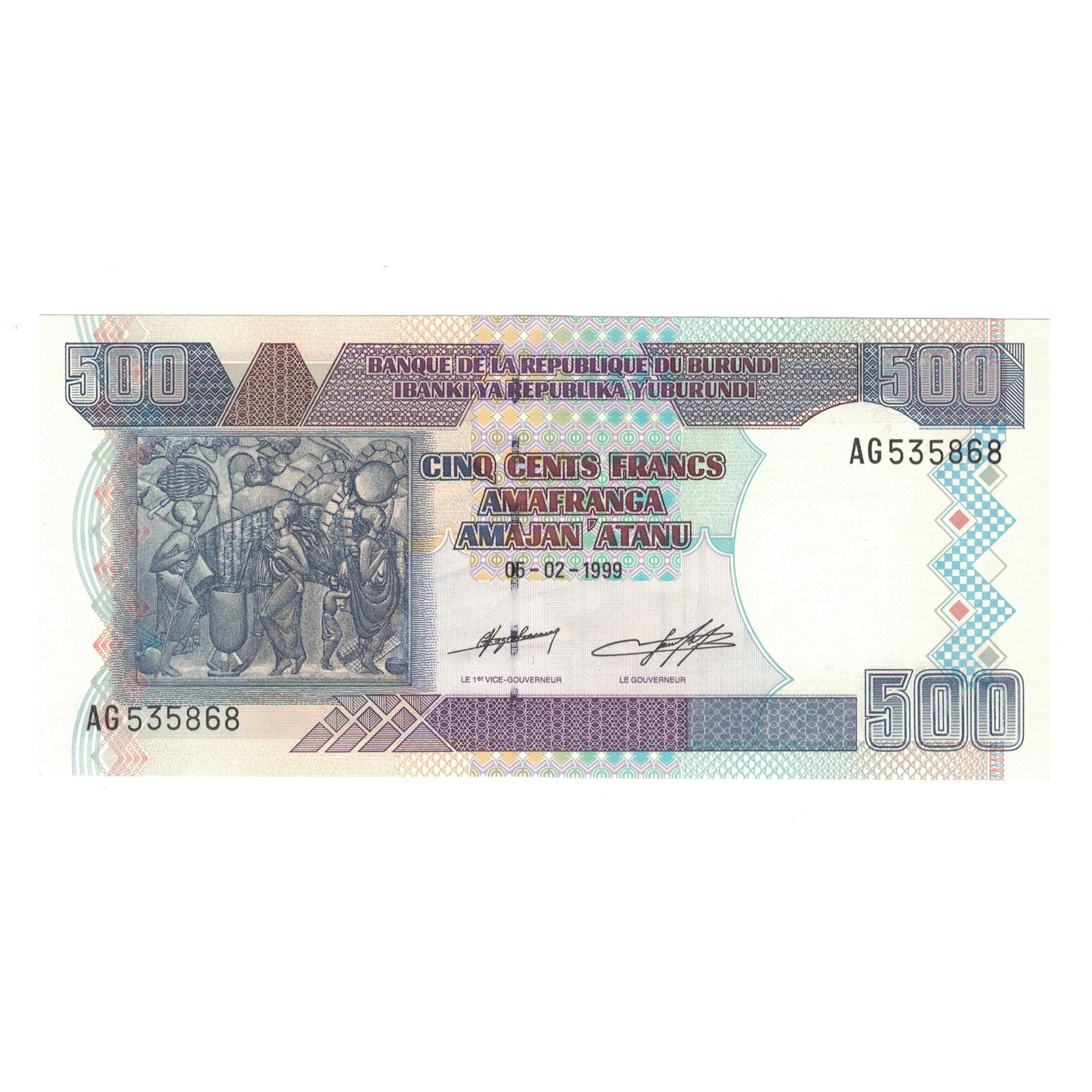 Banknote, Burundi, 500 Francs, 1999, 1999-02-05, KM:38b, UNC(65-70)