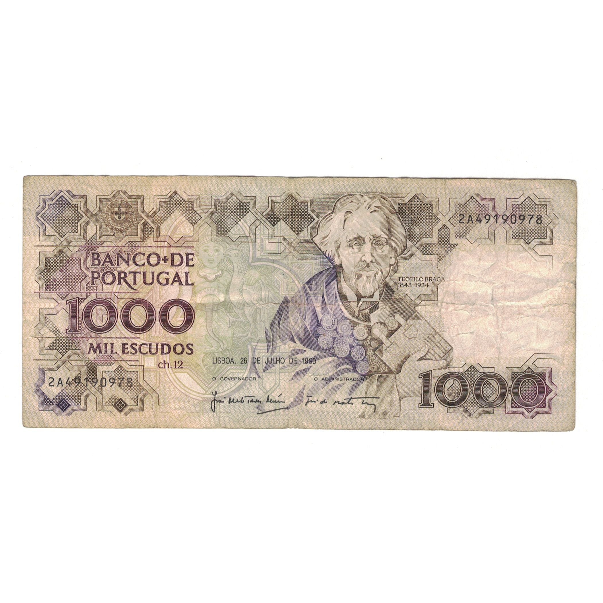 Nota, Portugal, 1000 Escudos, 1990, 1990-07-26, KM:181g, VF(30-35)